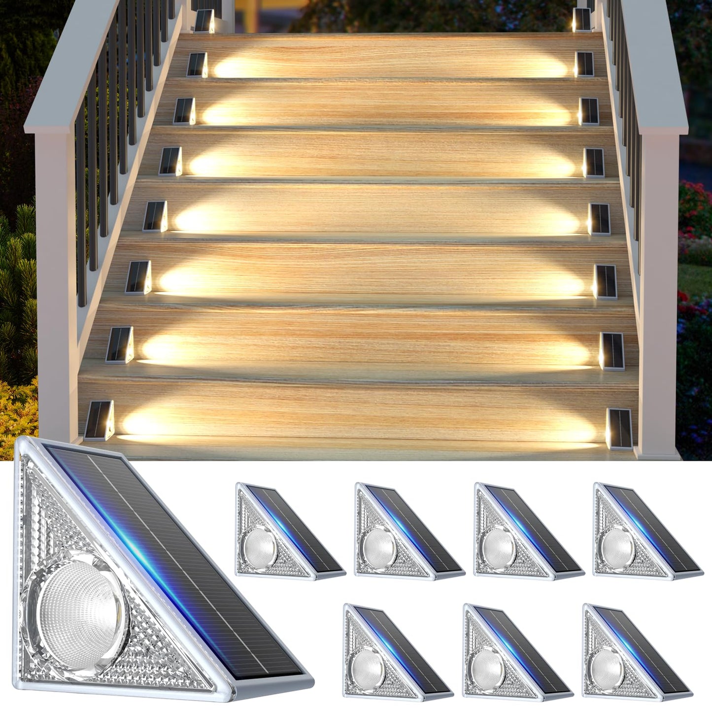 Eyrosa Solar Lights Outdoor Pack 10 Modes Lighting Solar Step Lights Outdoor Waterproof Ip67 Outside Decor For Stair Deck Garden Yard Porch Patio