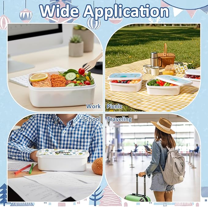 6 Pcs Sublimation Bento Lunch Boxes 7.3 x 4.7x 2.4 Inches Leakproof Plastic Snack Boxes Reusable Lunch Container for Work, Travel, and Camping