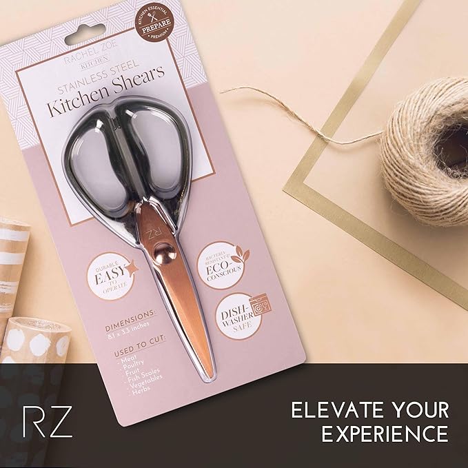Rachel Zoe All Purpose Scissors, Scissors for Office, School or Art, Stainless Steel Sharp Shears with Large Handles, Dishwasher Safe (Green/Copper)
