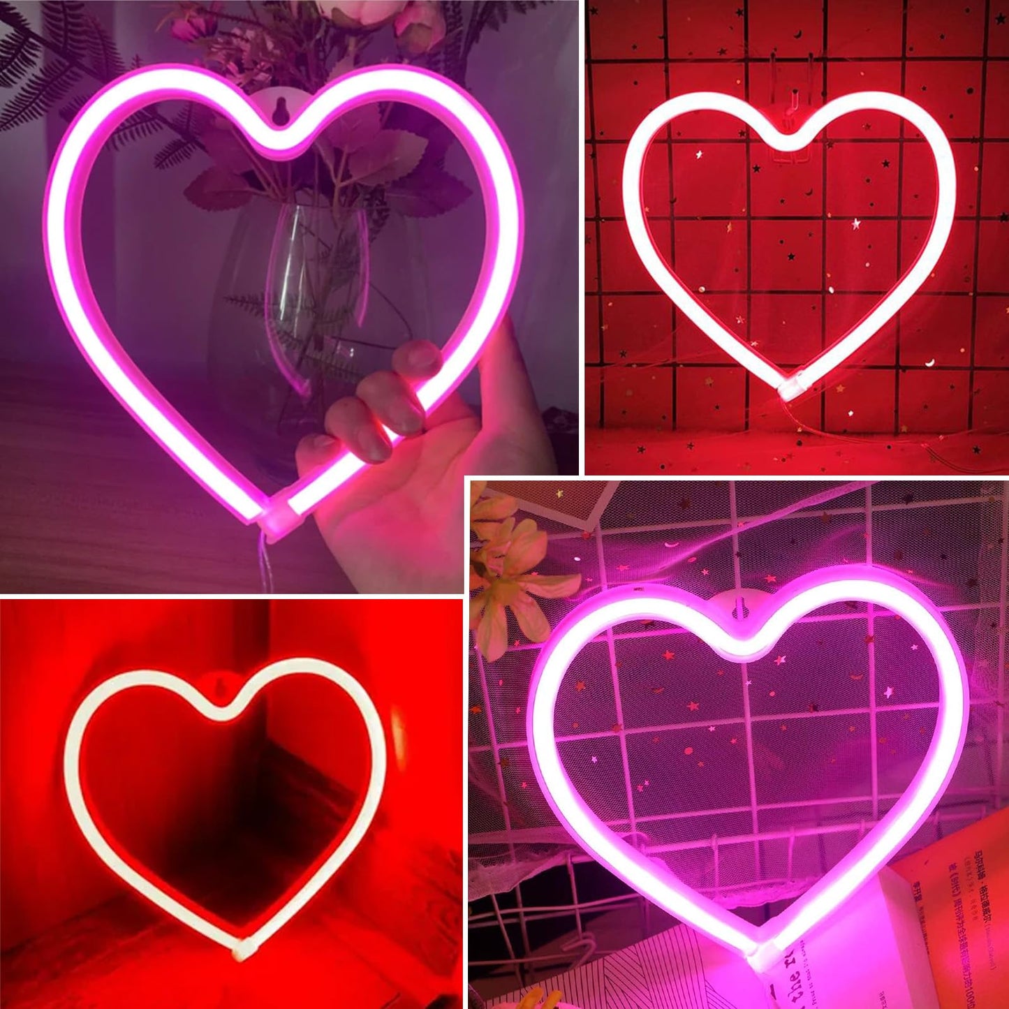 2-Pack Heart Neon Sign, Neon Heart Lights Battery Operated or USB Powered for Valentines Day Decorations, Valentines Lights for Wedding Proposal Anniversary Mothers Day Girls’ Room Decor (Pink & Red)