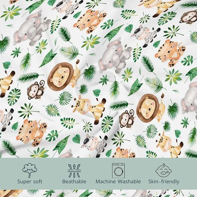 HawSkgFub African Safari Jungle Animal Eucalyptus Leaf Changing Pad Cover Baby Girl Boy, Giraffe Elephant Lion Palm Leaf Diaper Change Table Sheet, Stretchy Safe Snug Fitted Changing Mat 32"/34" x 16"
