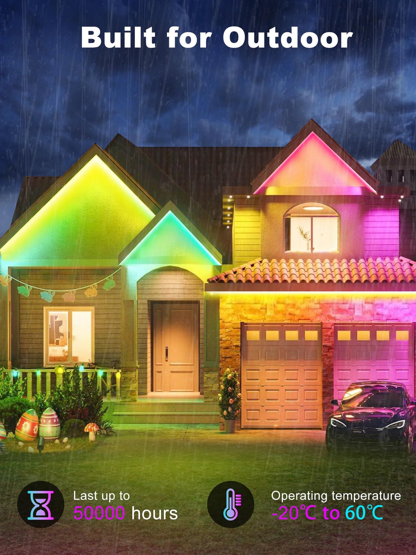 Ledagic Waterproof LED Strip Lights 200ft, RGB Music Sync, Remote & App Control, Plastic, Model Led-rgbwp003-3, White
