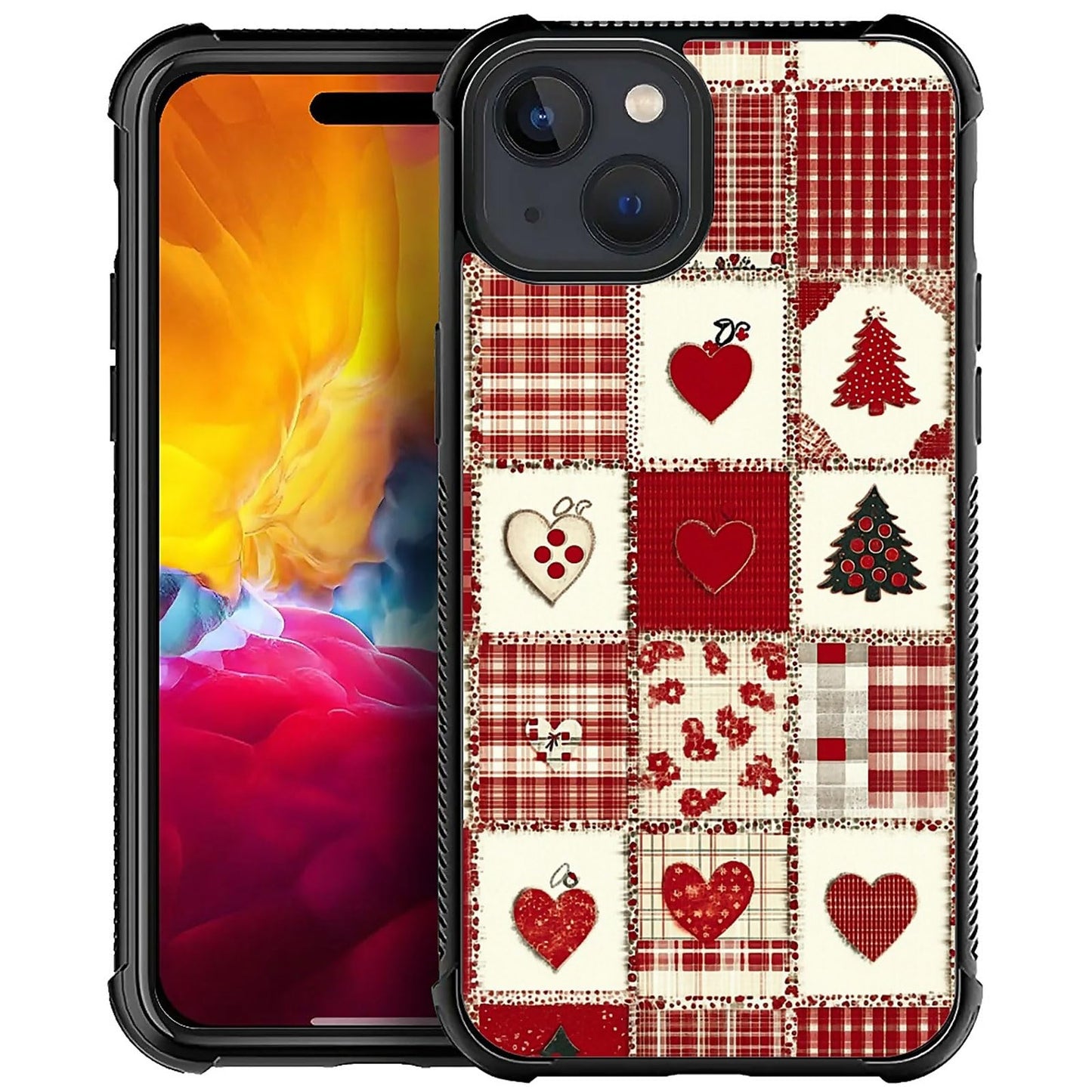 XUANWENPA for iPhone 14 Plus Case,The Black Shell Design is Bright,Anti Drop and Dust-Proof,Christmas Tree and Checkered Heart.