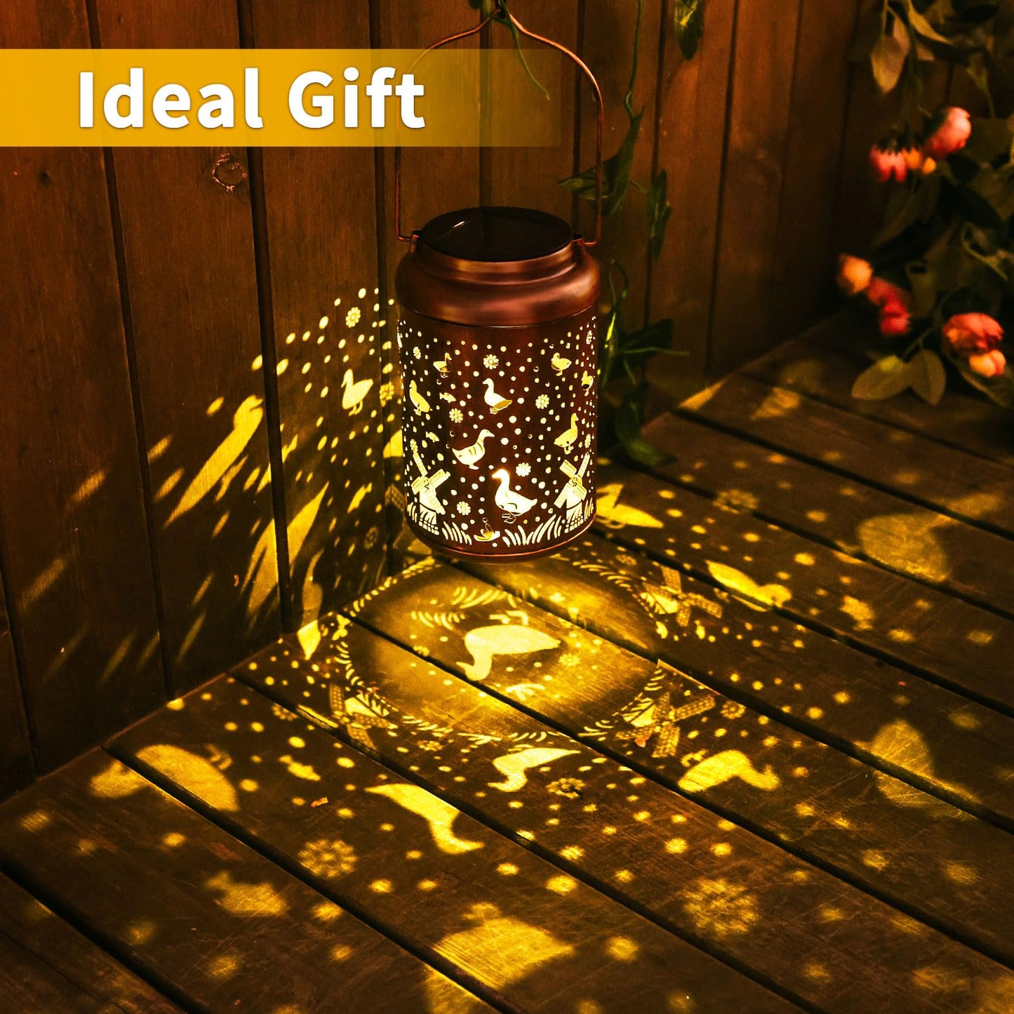2Pack Duck Solar Lanterns Outdoor Waterproof Hanging Solar Lights Duck Gifts For Women Mom Metal Lantern Decoration Outside Led Light For Garden Yard Patio Backyard Porch Pathway Lawn Landscape