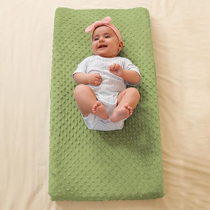 Baby Changing Pad Cover, Super Soft Plush Dot Diaper Changing Table Covers for Baby Girls and Boys, Ultra Comfortable, Safe for Babies, Fit 32"/34'' x 16" Pad (Sage)