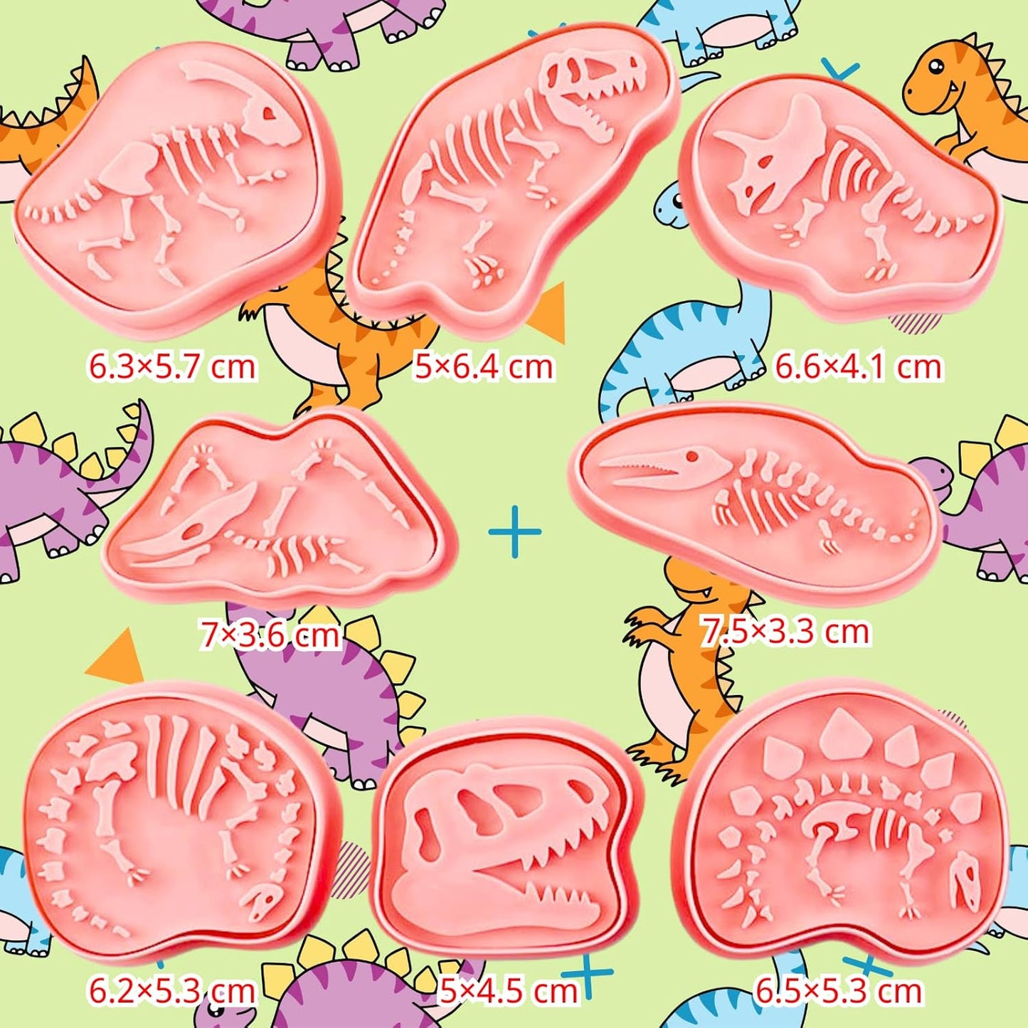 Dinosaur Fossil Cookie Cutter Set β 8pcs 3D Plastic Cookie Stamps β Fun Dino Skeleton Cookie Molds β Food Grade Kids Baking Set for Dinosaur-Themed Cookies, Cakes & Treats