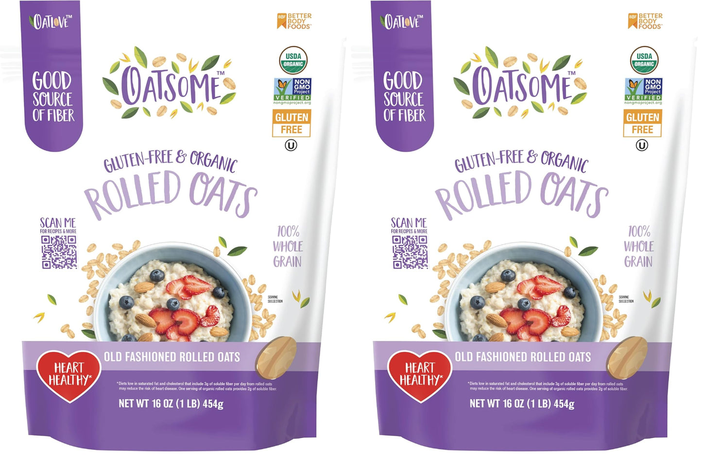 Oatsome Organic Rolled Oats, 1lb Bag (Pack of 2)