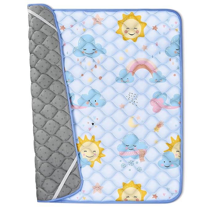50x50 Playpen Mat, PIGLOG 0.8 Inch Thick Foam Baby Play Mat for Floor, Soft Fabric Cushioned Play mat for Babies,Washable Non-Slip Playmate for Baby, Infants & Toddlers(Blue)