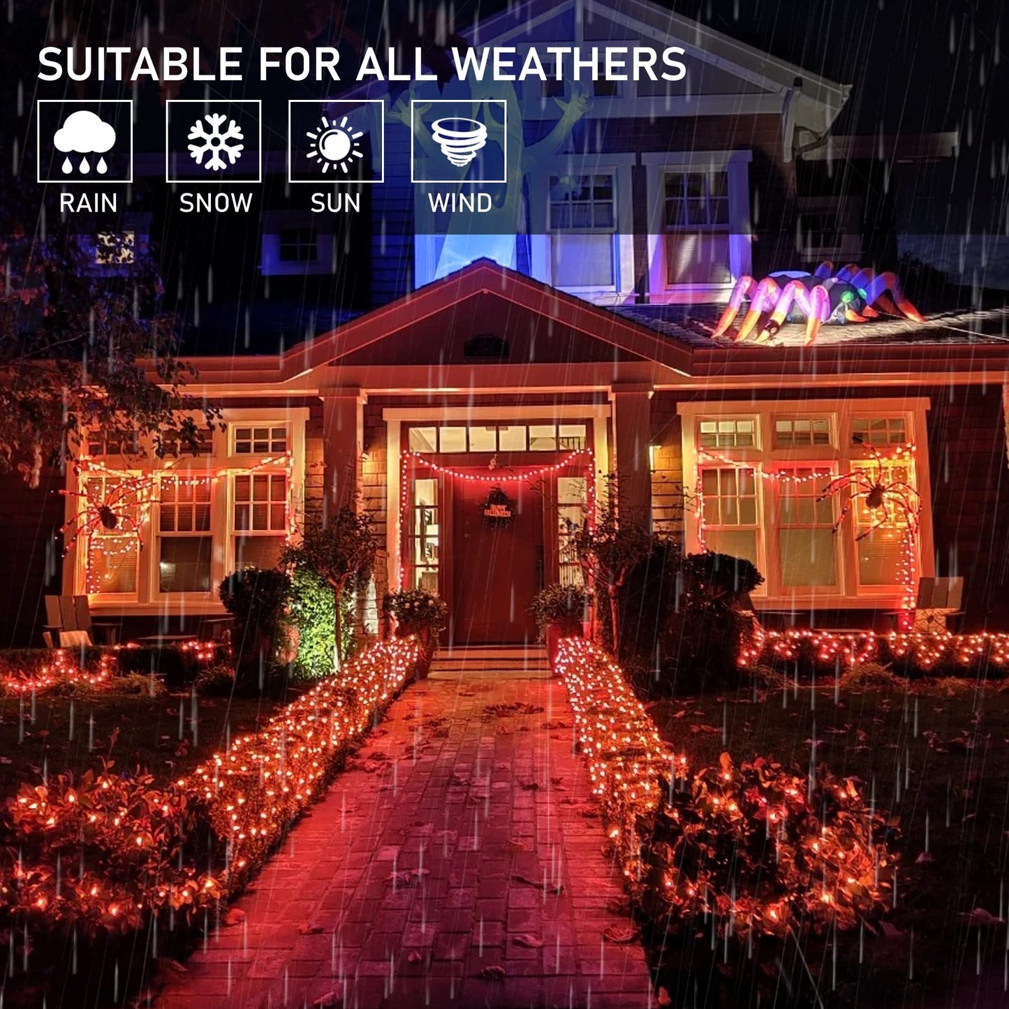 weillsnow 200 LED Orange Halloween String Lights, 66FT Waterproof with 8 Modes, Model HB-200COI
