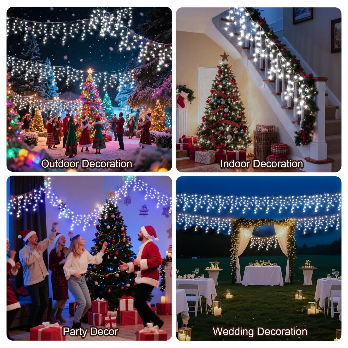 Jdgjyds 98 Ft Ice Lights For Outside 1216 Led Christmas Lights Outdoor Plug In Christmas String Lights With 8 Modes & Timer For Holiday Party Wedding House Patio Outdoor Decor(Cool White)