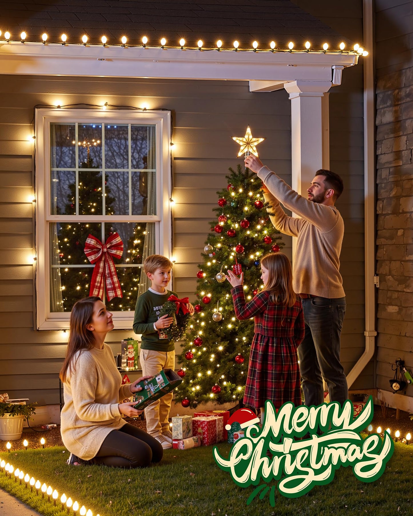 C9 Led Christmas Lights Outdoor With 110 Spring Clips 81Ft 110 Led C9 String Lights Waterproof Connectable For Roofline Patio House Yard Windows Xmas Tree Indoor Outdoor Christmas Decor Red Green
