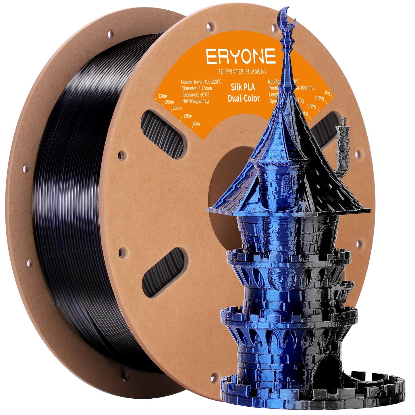 ERYONE Silk Dual Color PLA Filament 3D Printer 1.75mm +/- 0.03mm, Bicolor Filament Two Tone PLA 1KG(2.2lbs) Cardboard Spool, Mid