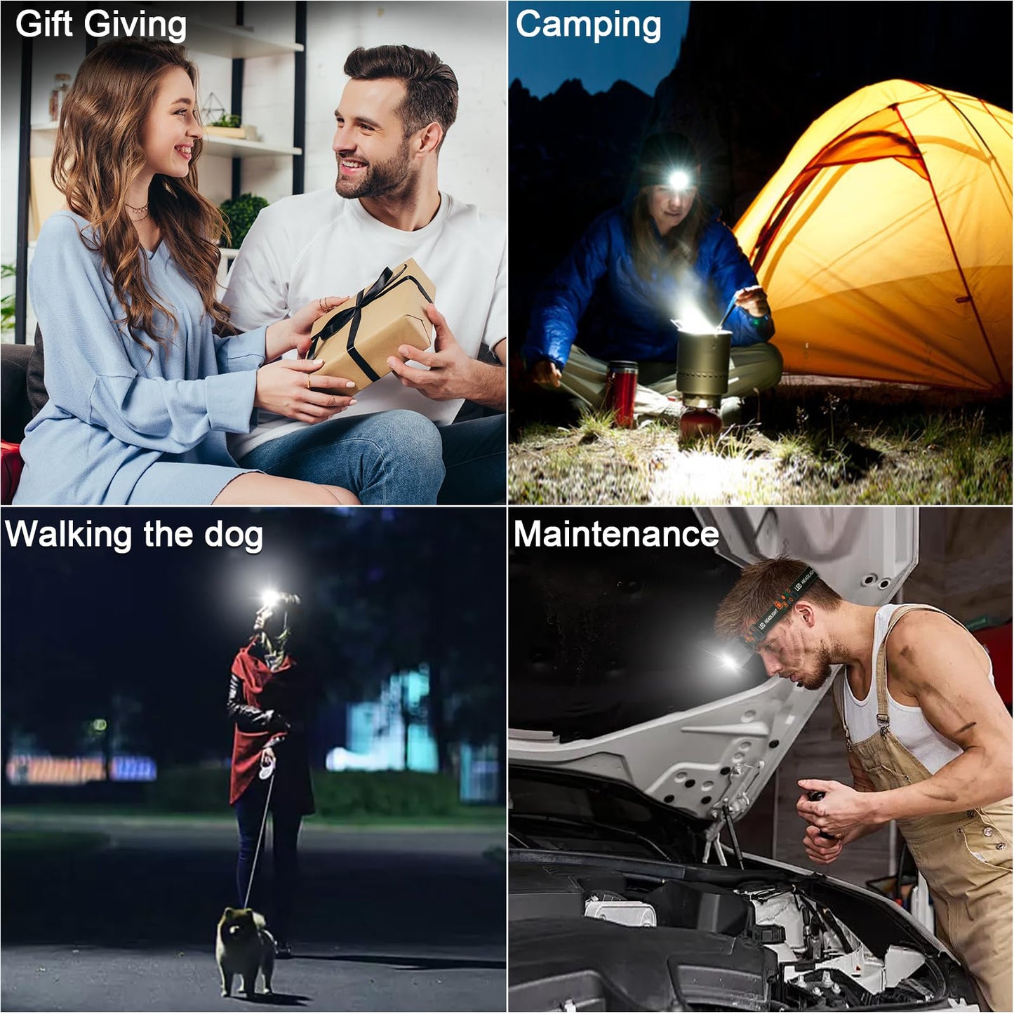 Rechargeable Headlamp Flashlight 8 Led 2500Lm Ultra-Light Bright Headlight With Motion Sensor Waterproof Lightweight Head Lamp For mature-themed Kid 2-Pack Headlamps For Outdoor Camping Running Fishing