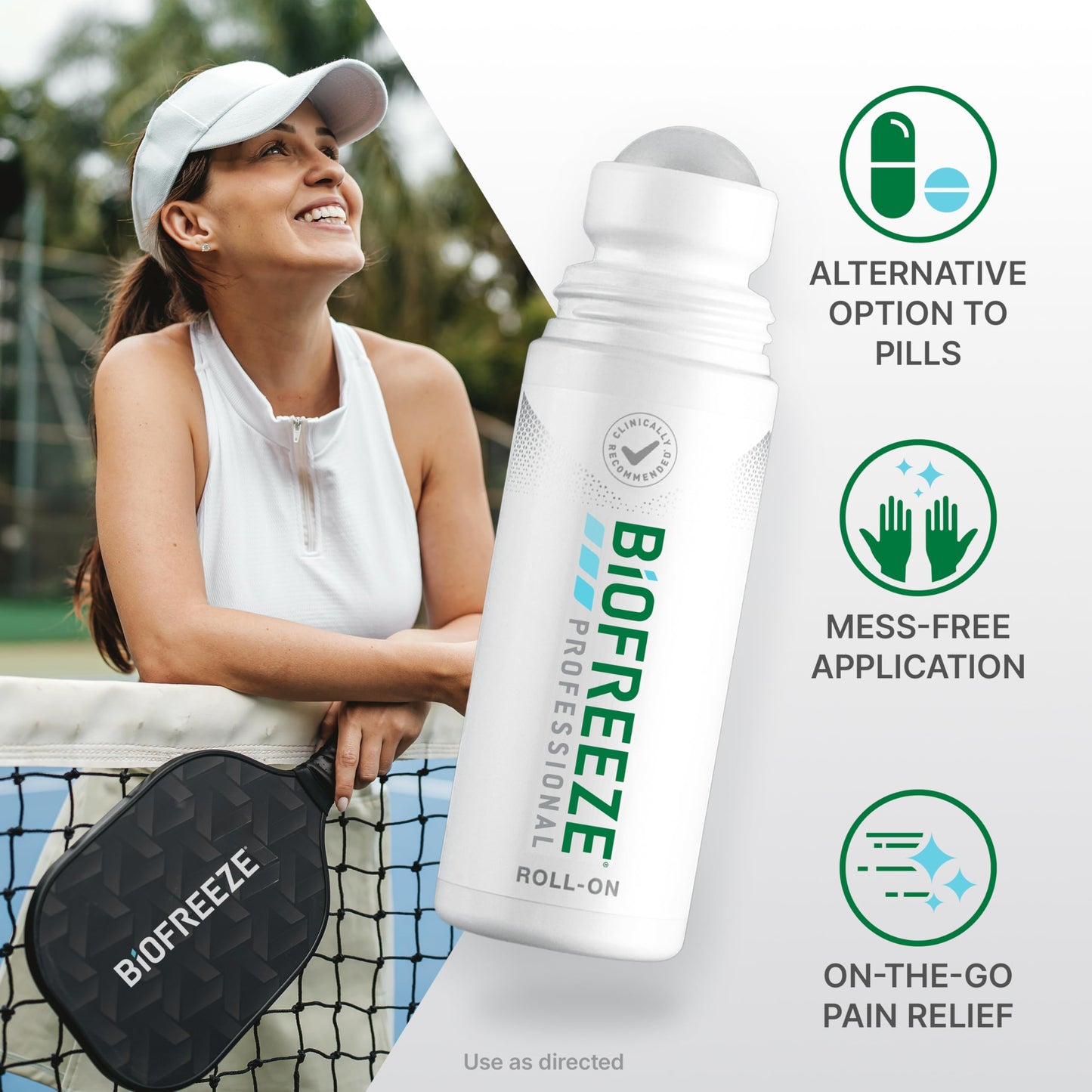Bundle of Biofreeze Professional Roll-On Gel 3 FL OZ, Green Topical For Muscles And Joints + Biofreeze Pain Relief Patches, Knee & Lower Back Pain Relief Patch, Sore Muscle 5ct Patches