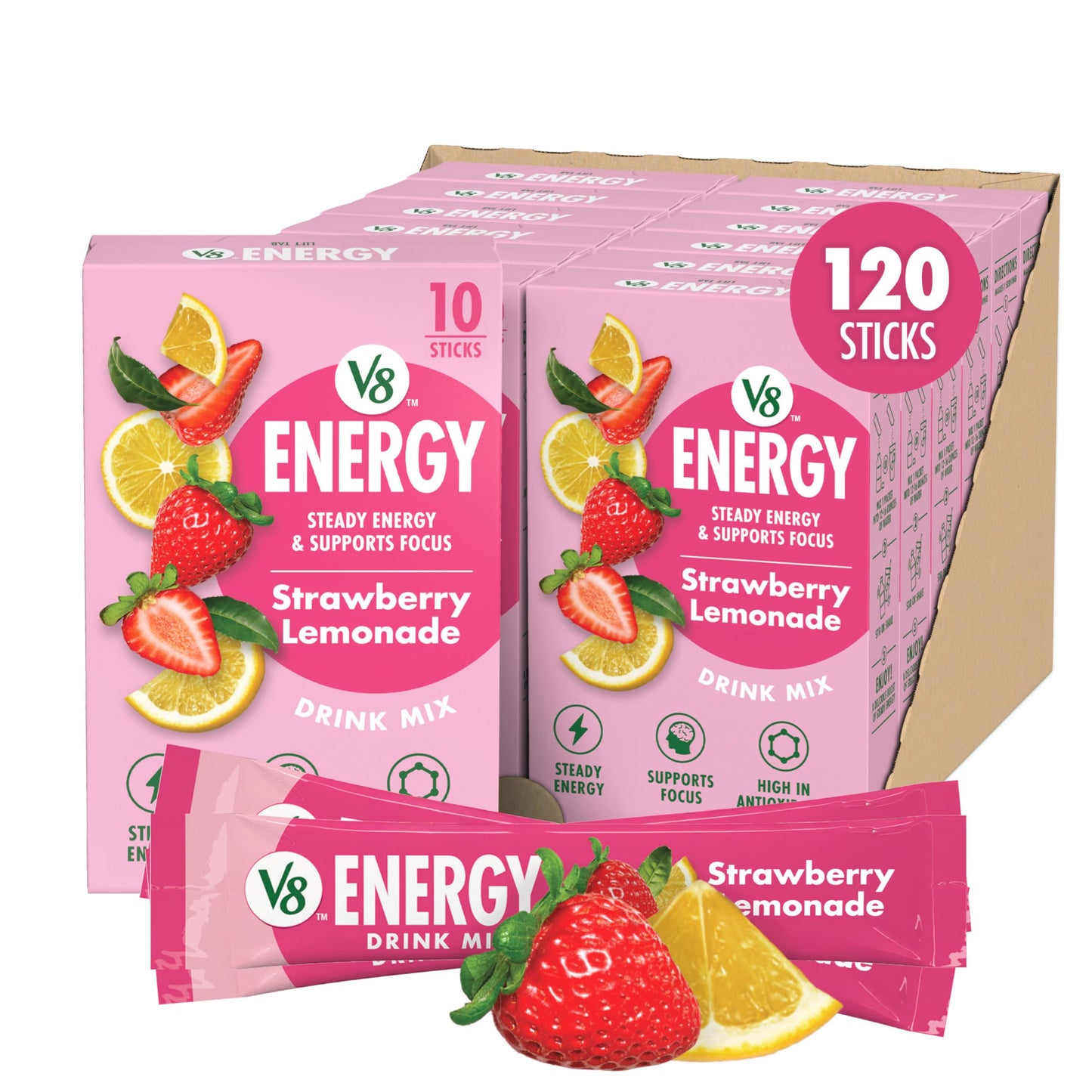 V8 Energy Strawberry Lemonade Energy Drink Powder .10 oz Packet (120 Count)