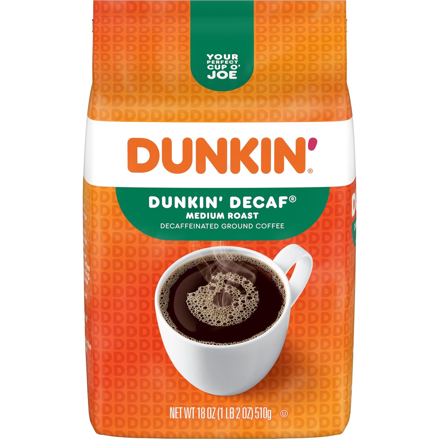 Dunkin Decaf Ground Coffee Medium Roast 18 Ounce Bag
