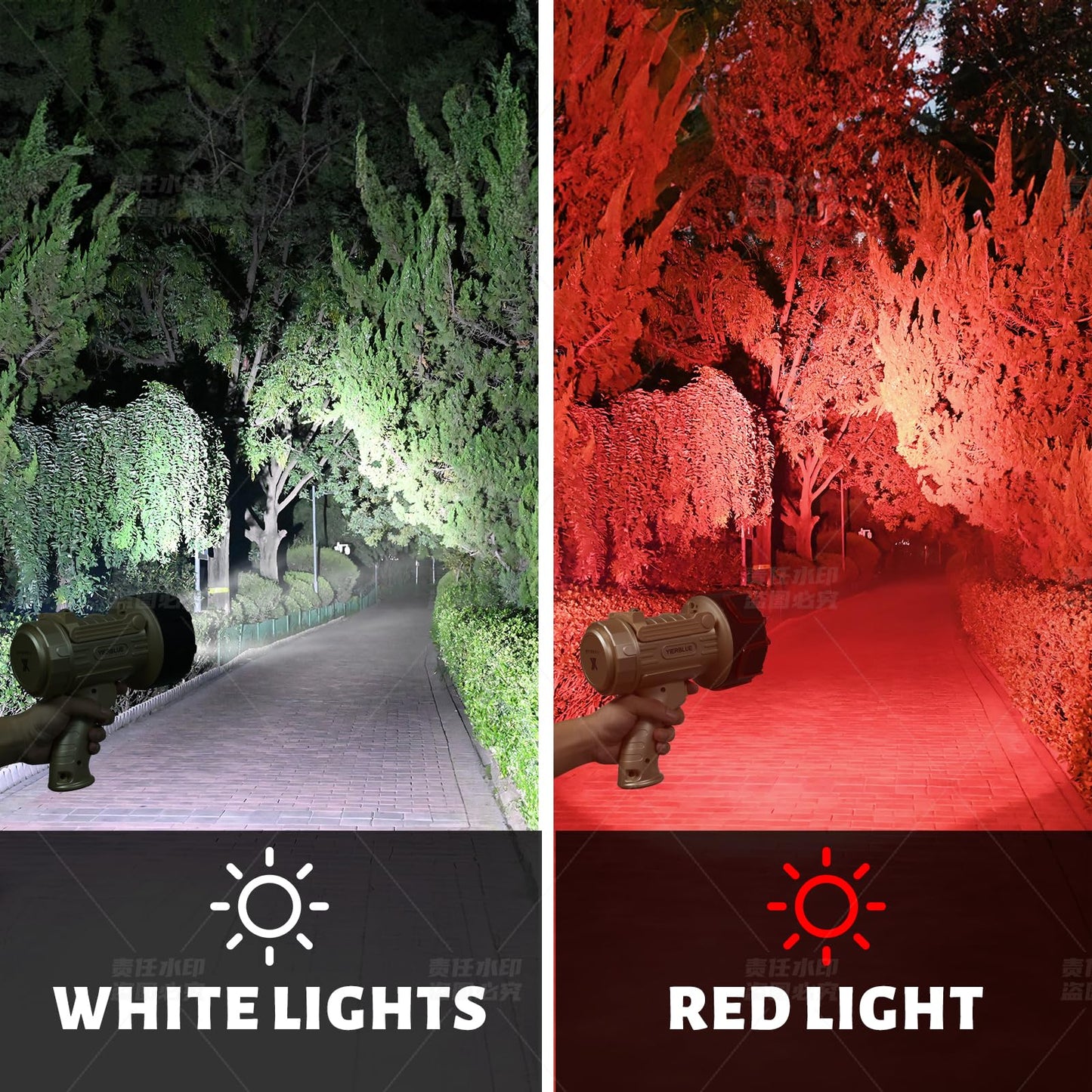 YIERBLUE Rechargeable Spotlight, 200000 Lumens LED, 18W, Waterproof, 10000mAh, Small Size, Orange, Model yiff-03