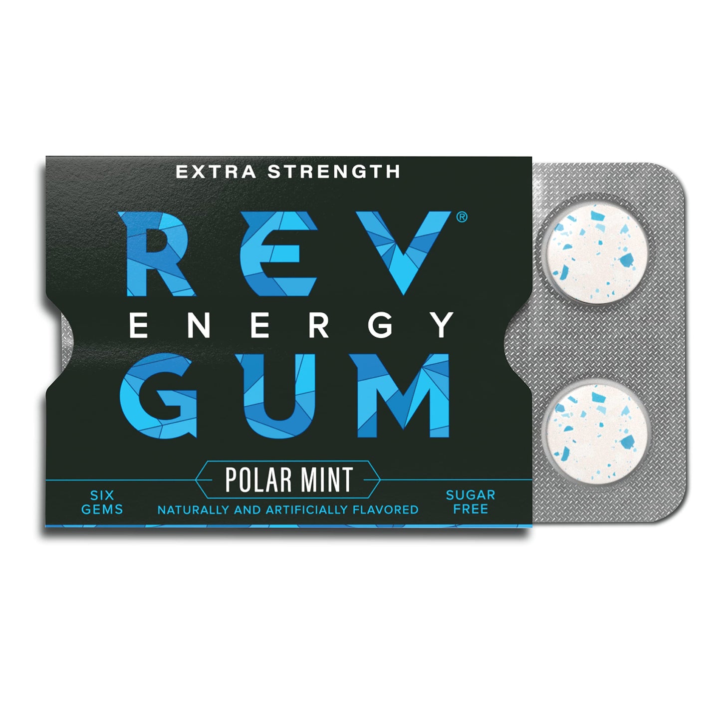 Rev Gum Caffeine Energy Gum | Extra Strength 100mg of Caffeine per Gem | Polar Mint Sugar Free Caffeine Gum - Low Calorie Chews to Help You Stay Alert Awake and Focused - Mint Chewing Gum - 12 Packs