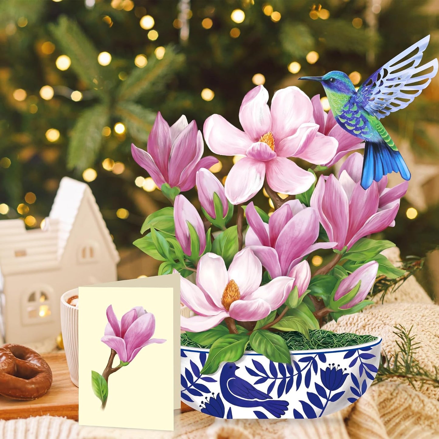 Airpark Pop Up Flower Card, 3D Greeting Card – Magnolia & Bird Design – For Mom, Friend – Ideal for Spring Birthday, Mother’s Day