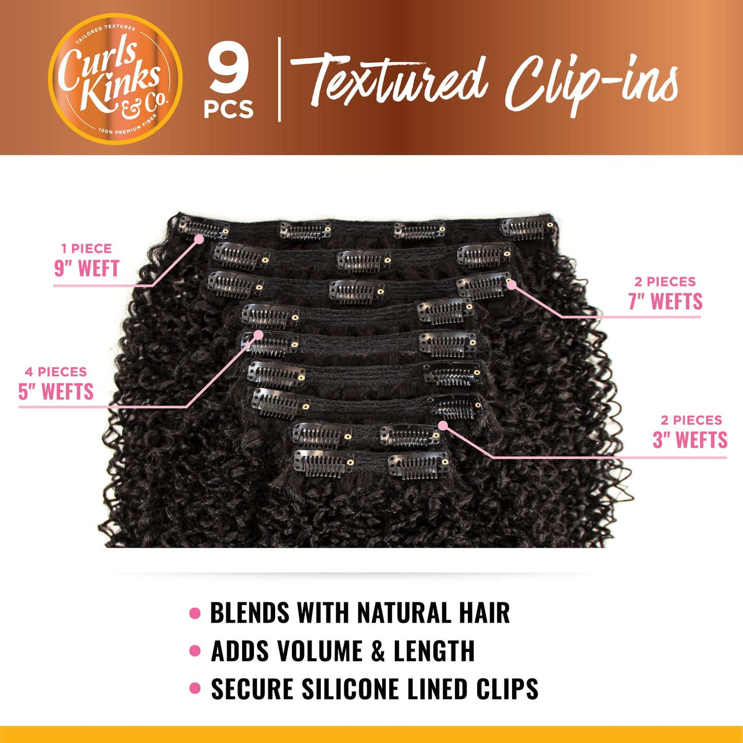 Sensationnel Curls Kinksandco Clip In - Alpha Woman 12 Inch 9 Piece Pack Easy to Use Clips for Natural 3C to 4C Hair (T2/30)