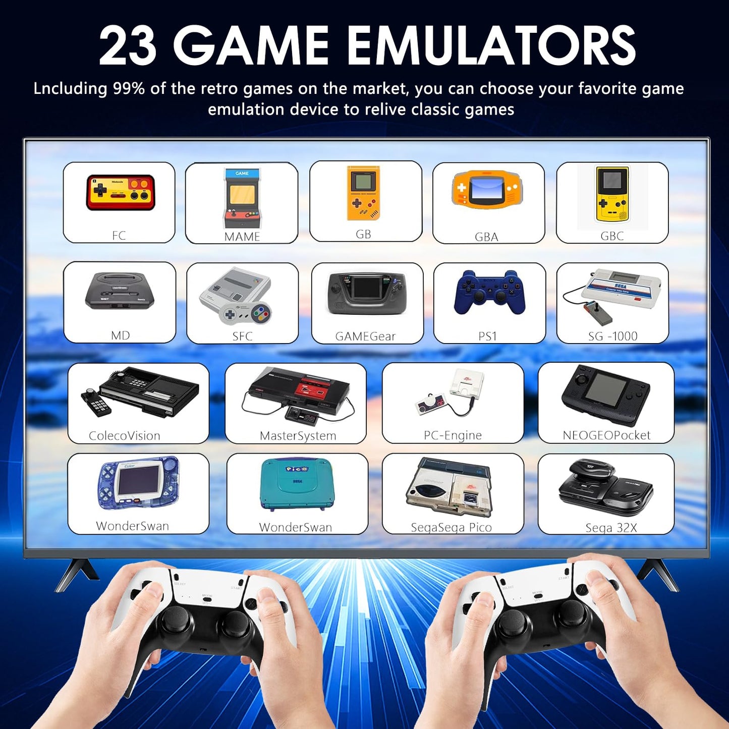TEFELE 2025New Wireless Retro Game Console 23 Simulators and Over 20,000 Games 2.4G with Dual 2.4G Wireless Controllers(128G) Plug and Play 4K HD HDMI TV Game Stick