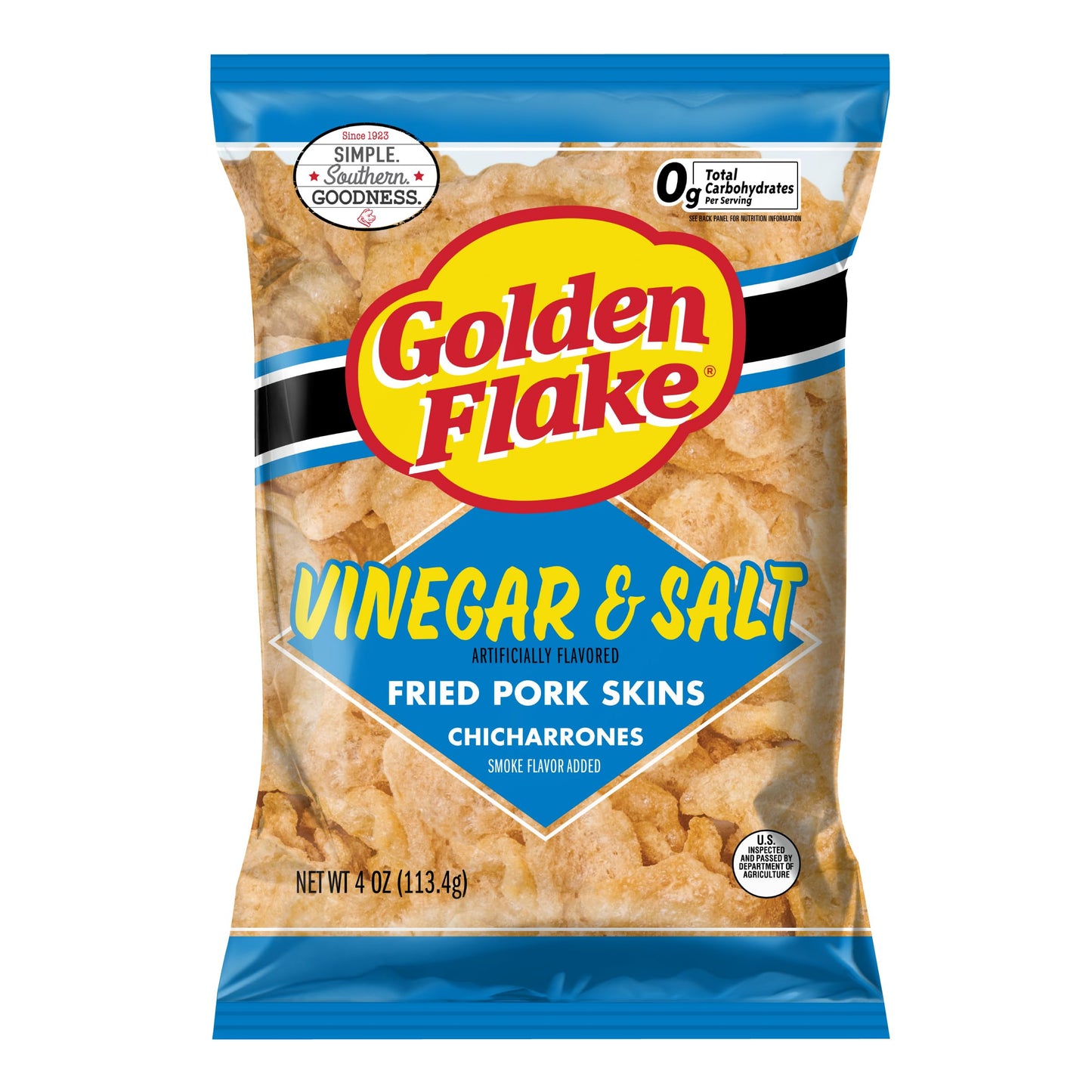 Golden Flake Salt & Vinegar Pork Rinds 4 oz Bags (Pack of 12) - Tangy & Savory Pork Skins - Gluten-Free Low Carb Keto Snack with Bold Southern Flavor