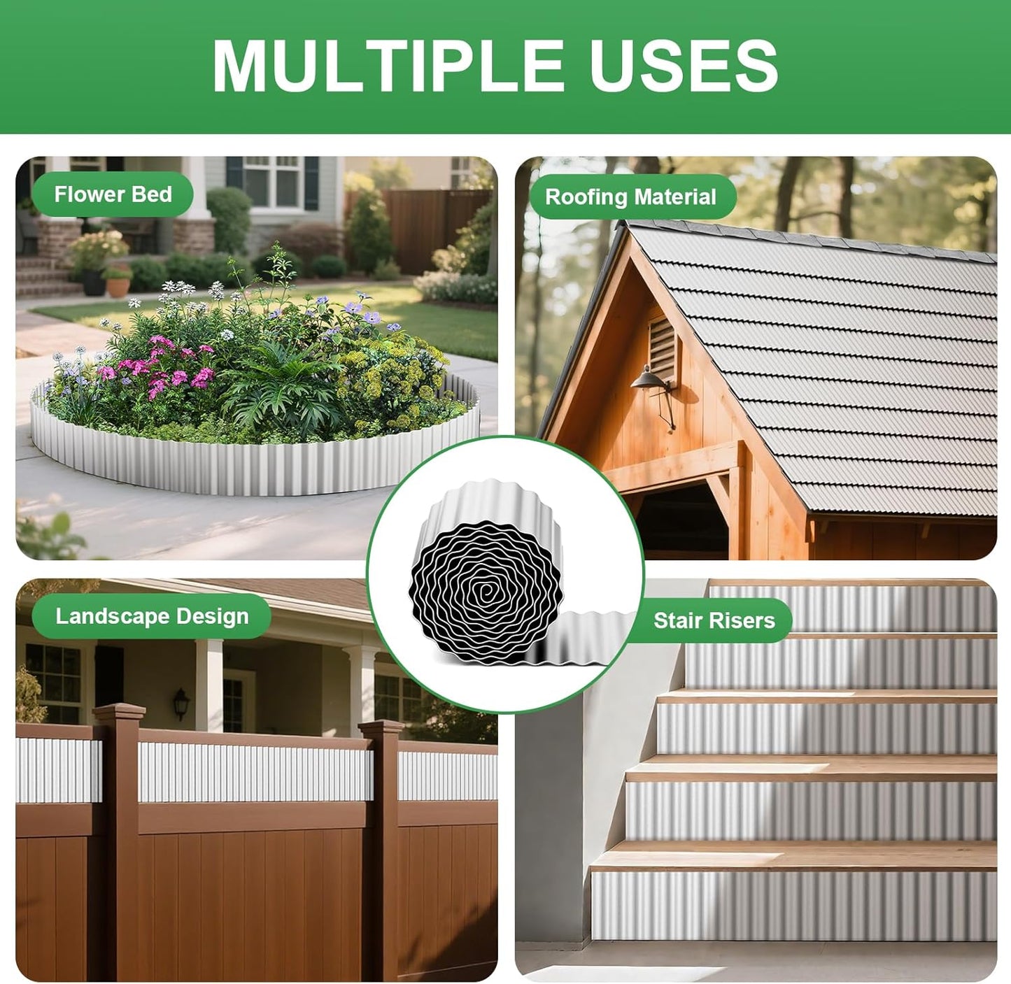 Corrugated Metal Garden Edging, 5''×100Ft Garden Border Edging, Landscape Edging Border, Metal Edging for Landscaping, Garden, Pathway, Lawn, Flower Bed(Silver)