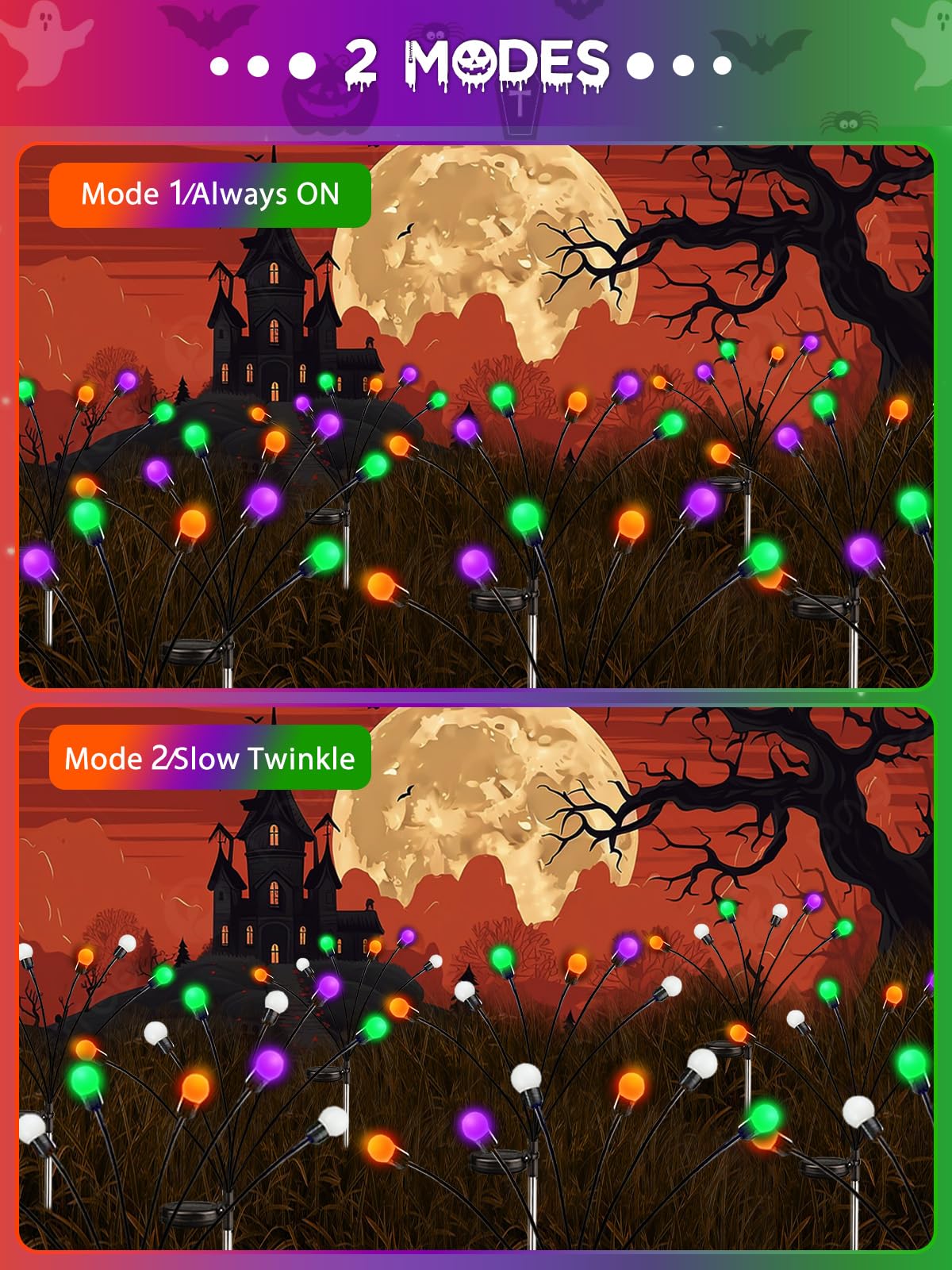 Halloween Decorations Outdoor 6 Pack Solar Firefly Lights Outdoor 48 Led Solar Halloween Lights Waterproof Garden Light (Sway By Wind) For Outside Yard Patio Pathway Decor (Orange Purple And Green)