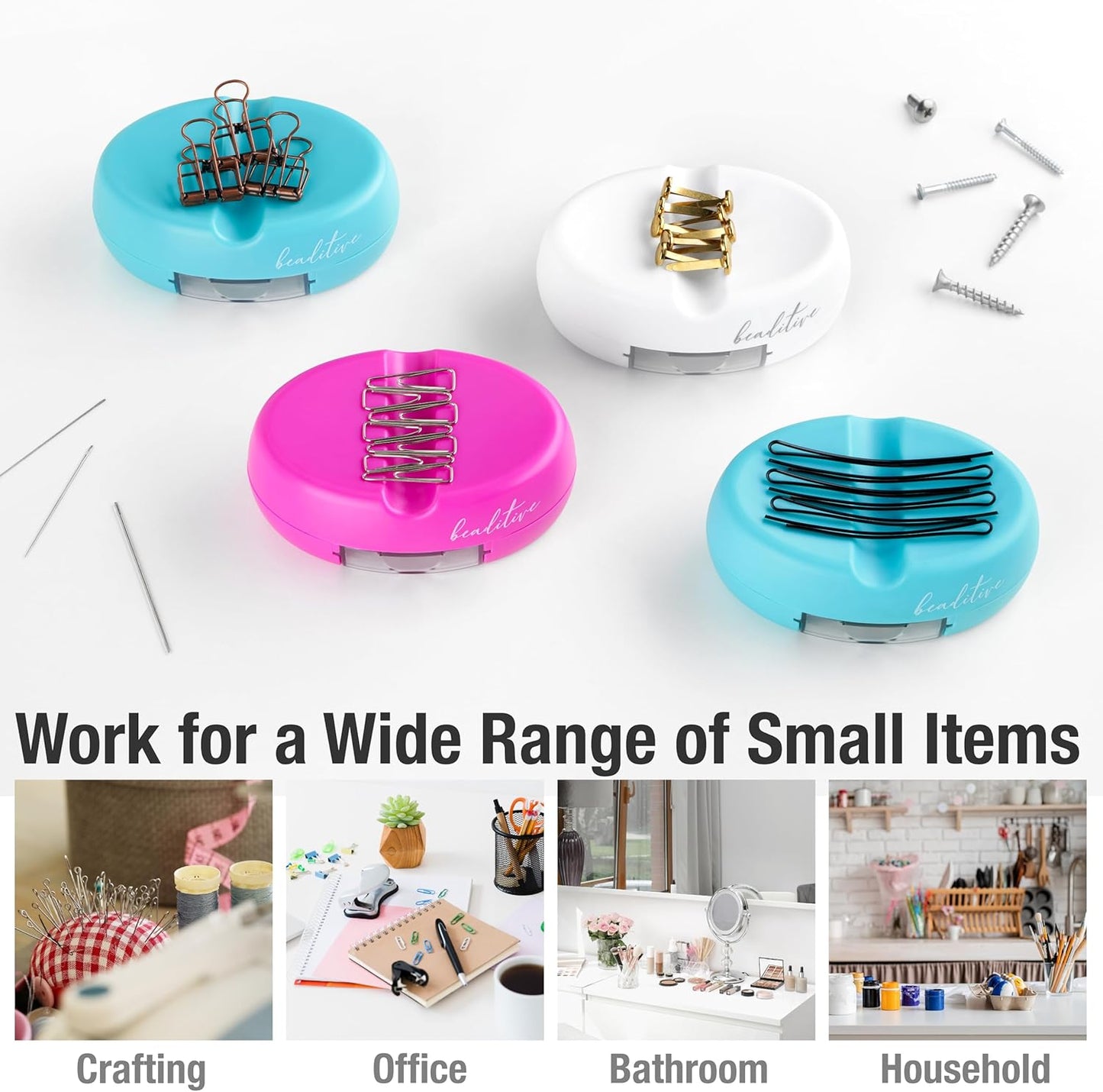 Beaditive Magnetic Pin Cushion with Drawer - Strong Magnet Pin Holder Cushions for Sewing - 50 Glass Head Quilting Pins Included - Chic Pincushion Caddy for Sewing Pins, Paper Clips, Screws ā Fuchsia