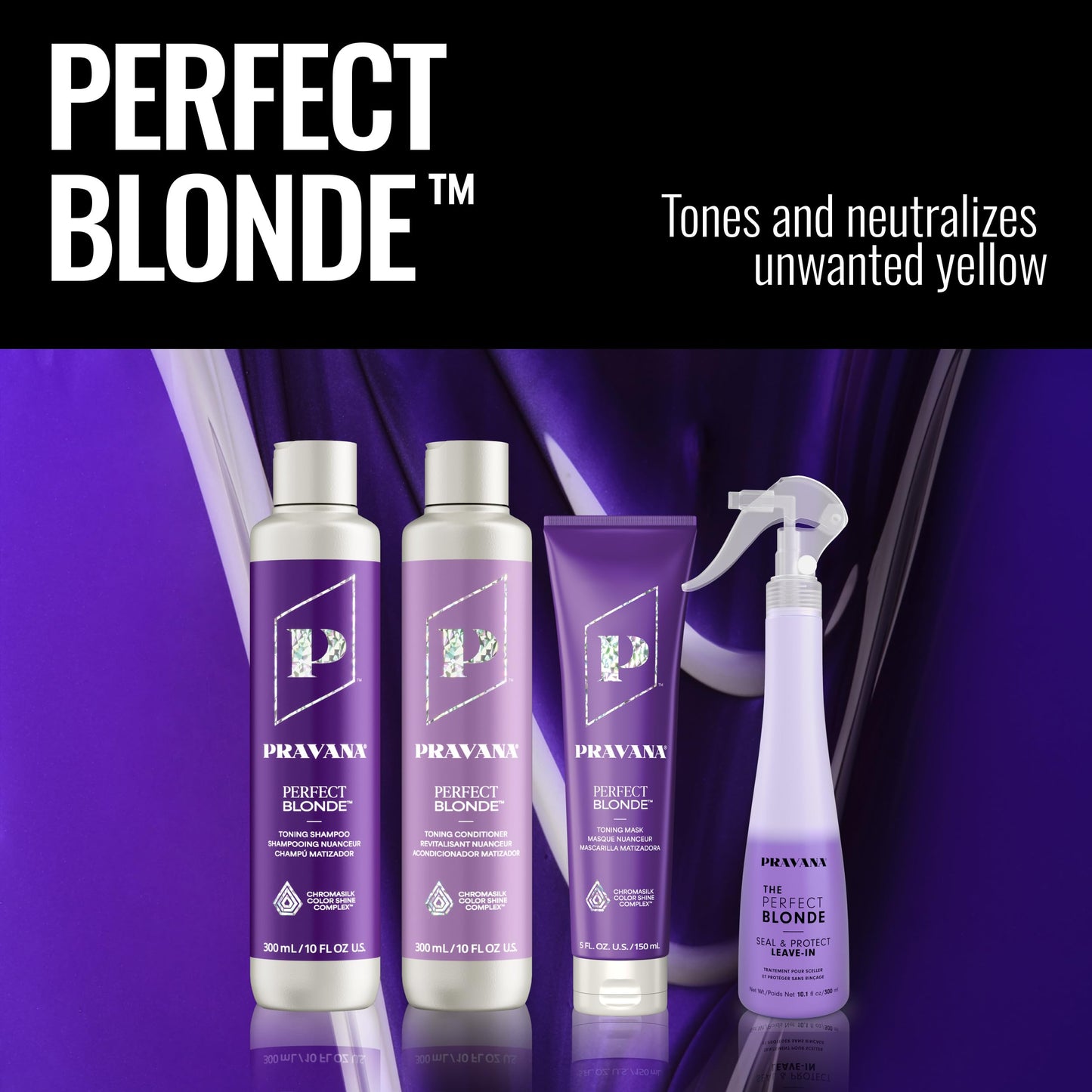 Pravana The Perfect Blonde Purple Toning Shampoo | Neutralizes Brassy, Yellow Tones | For Color-Treated Hair | Chromasilk Enhanc