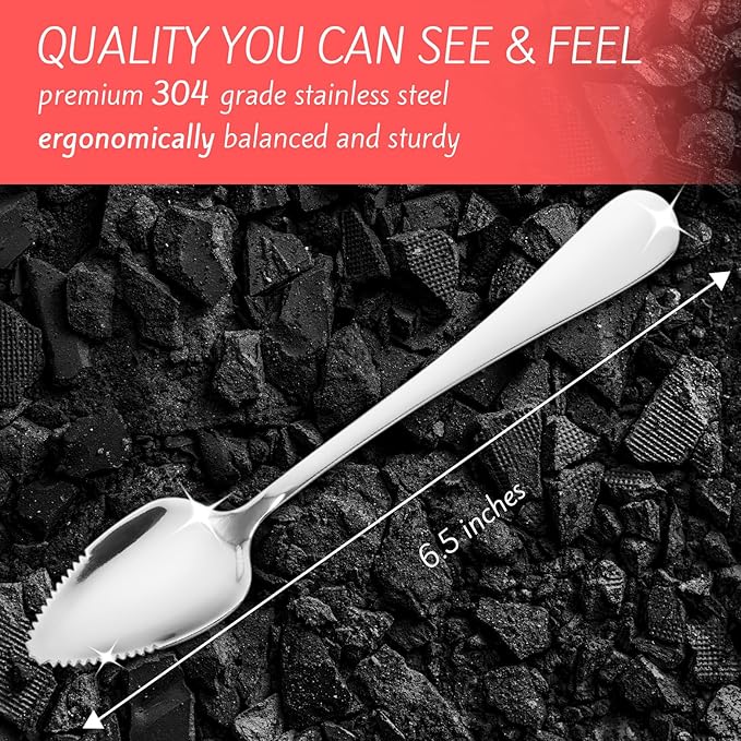 Grapefruit Spoons – Serrated Edge Stainless Steel Spoons to Easily Cut Citrus Fruits like Grapefruit, Oranges & Kiwi – Polished Finish, Dishwasher Safe - 2 Pack