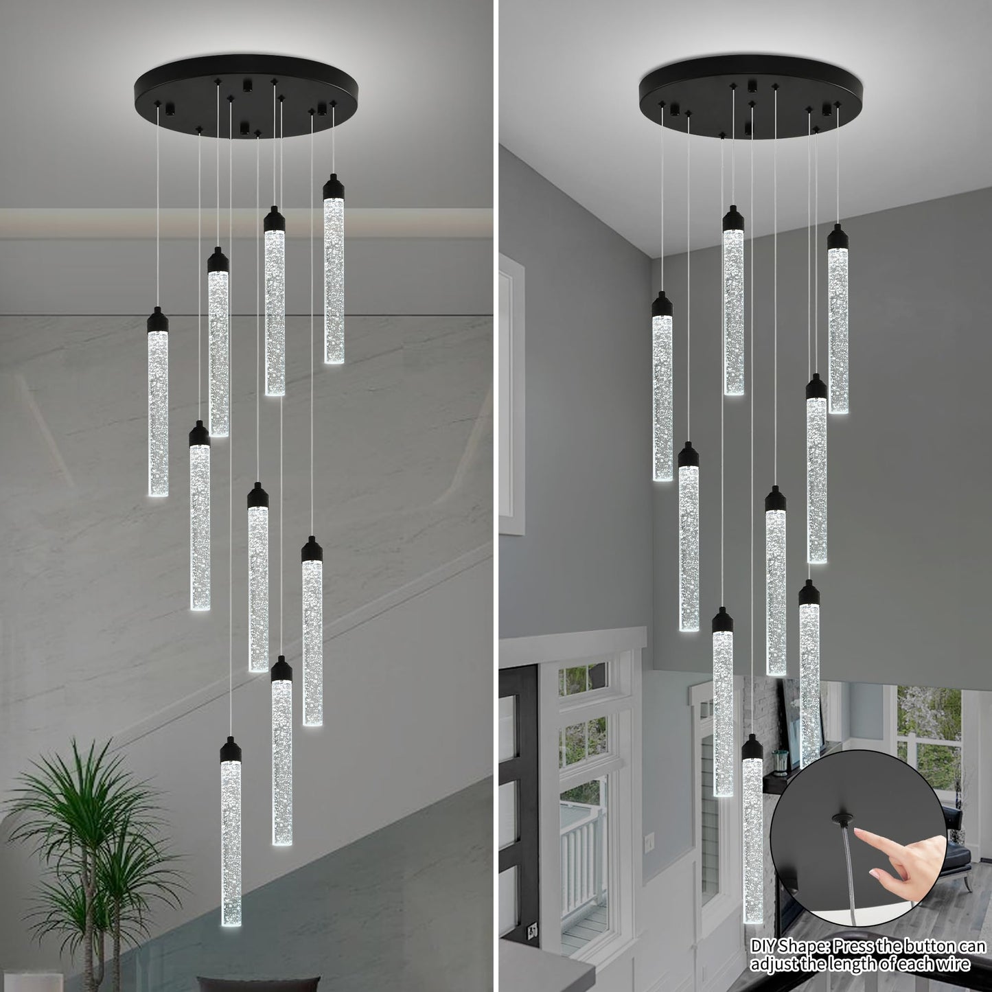 YwueChwu 9-Lights Chandelier Black LED Pendant Lighting Fixture Spiral Raindrop Model YWSC-B09-0116