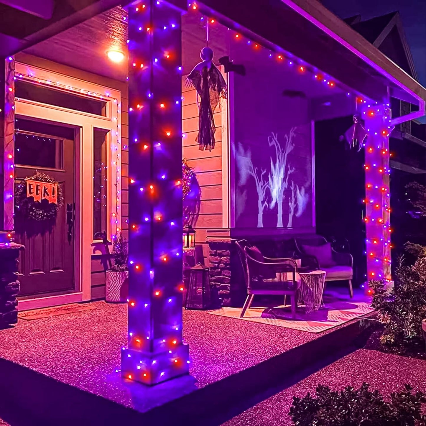Nielfoi 2 Pack Christmas Lights - 200Ft 600 Led Waterproof Twinkle Lights In Purple Orange For Indoor & Outdoor Decorations, Model Bg-Cl3M3-306L01