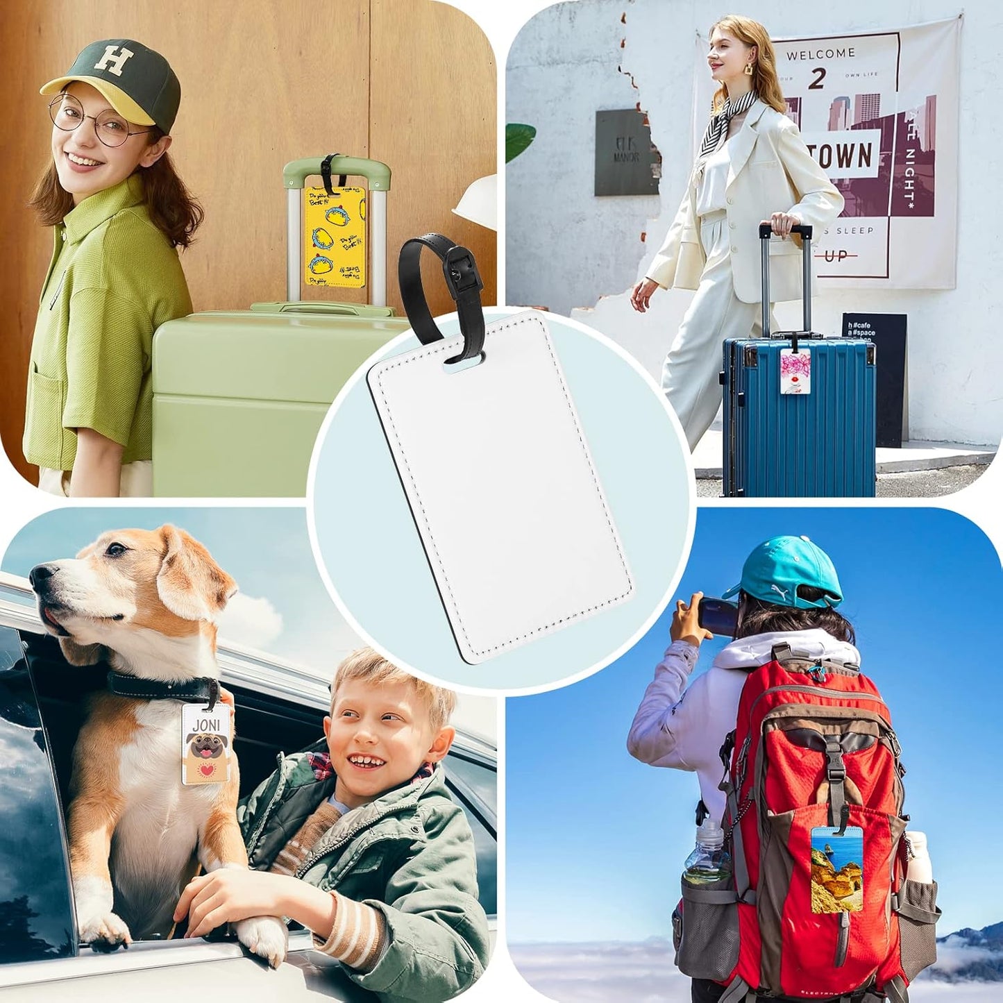 20 Packs Personalized Leather Luggage Tags for Suitcase, Custom Golf Bag Tag Travel Labels Name Identifiers with Strap for Women Men Customized Your Own Text Photo Logo