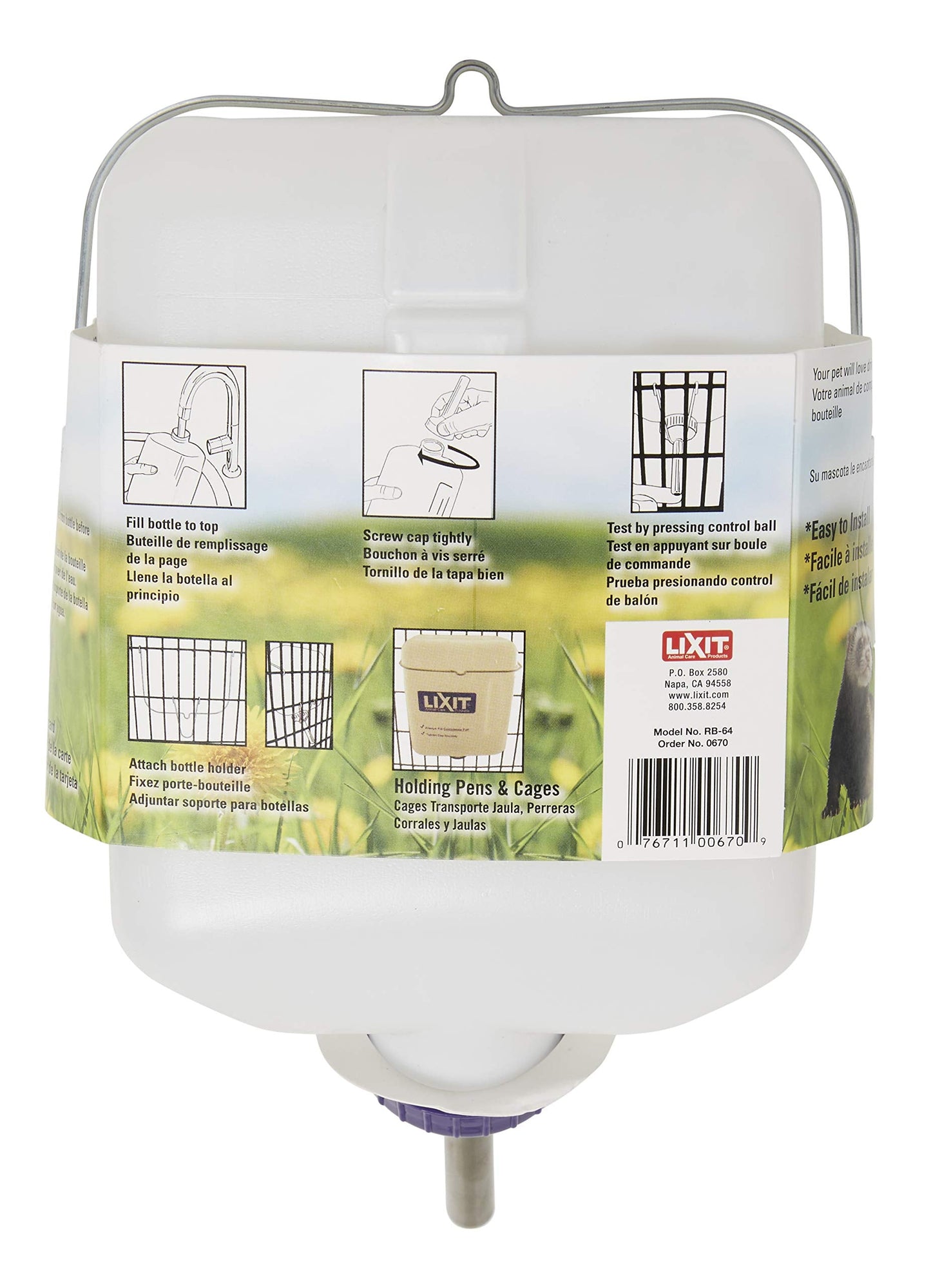 Lixit Widemouth Cage Water Bottles for Rabbits, Ferrets, Guinea Pigs, Rats and Other Small Animals. (White, 64 Ounce)