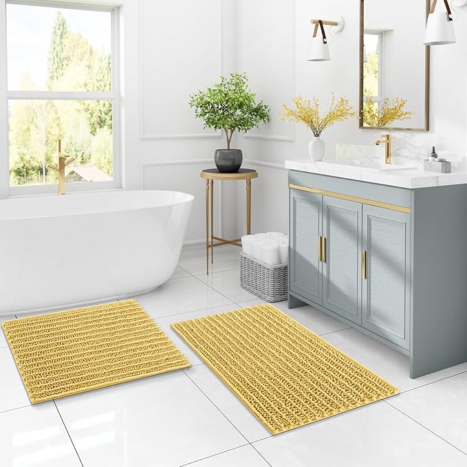 Arotive Luxury Round Chenille Bathroom Rug Mat, Extra Soft Thick Absorbent Shaggy Bath Rugs, Non-Slip Machine Wash Dry Plush Bath Mats for Bathroom, Shower and Tub, 24x24, Yellow