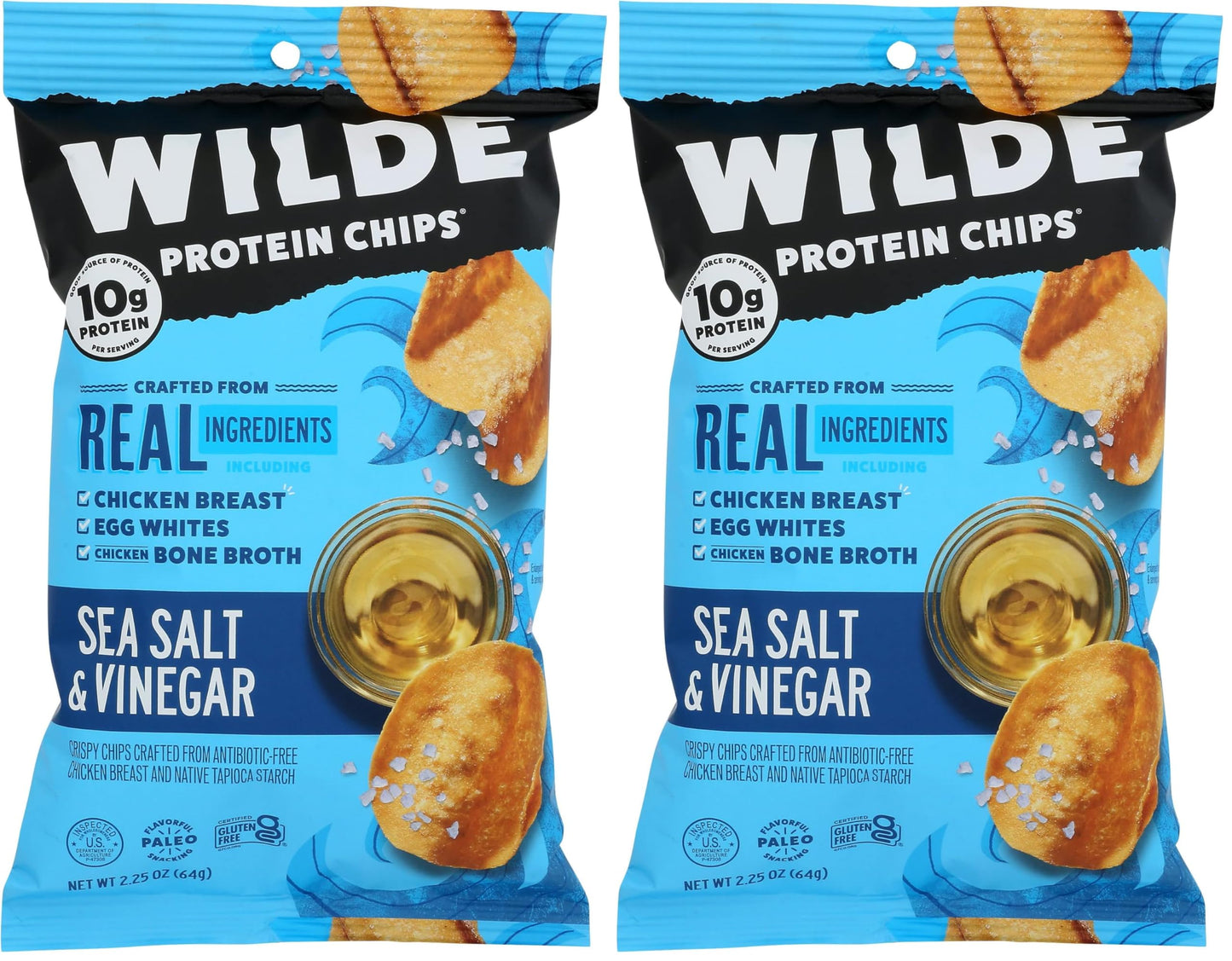 Wilde Brands Sea Salt Vinegar Chicken Chips, 2.25 Oz (Pack of 2)