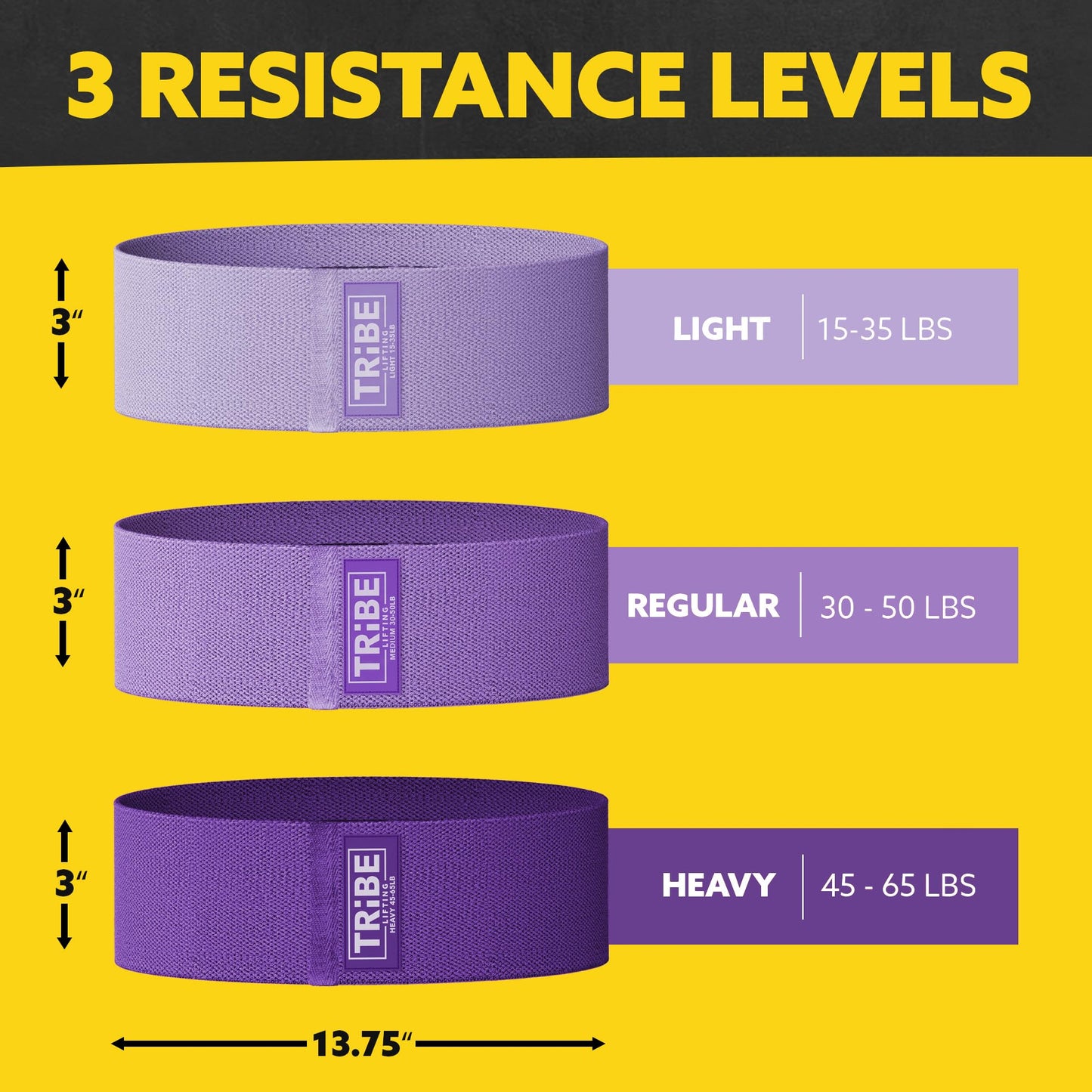 Tribe Lifting Fabric Resistance Bands for Exercise - Hip Bands for Working Out Legs, Glutes, Knees and Thighs for Men and Women - Cloth Circle Booty Bands for Physical Therapy (Purple)