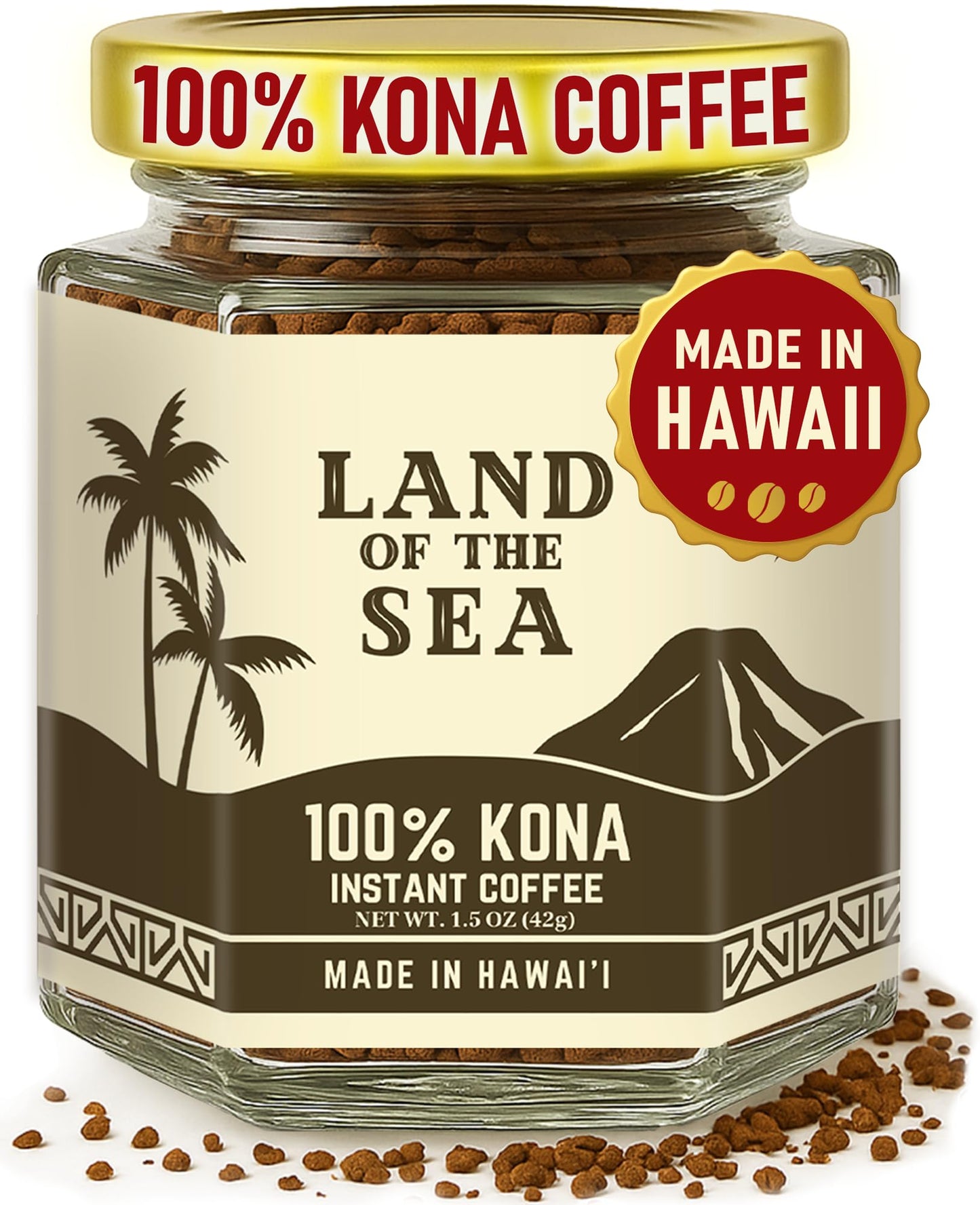 KONA COFFEE 100% - enhanced Freeze Dried Instant Coffee - Low Acid Coffee - Medium Roast Arabica Hawaiian Coffee 1.5oz (1 Pack | 22 Servings)