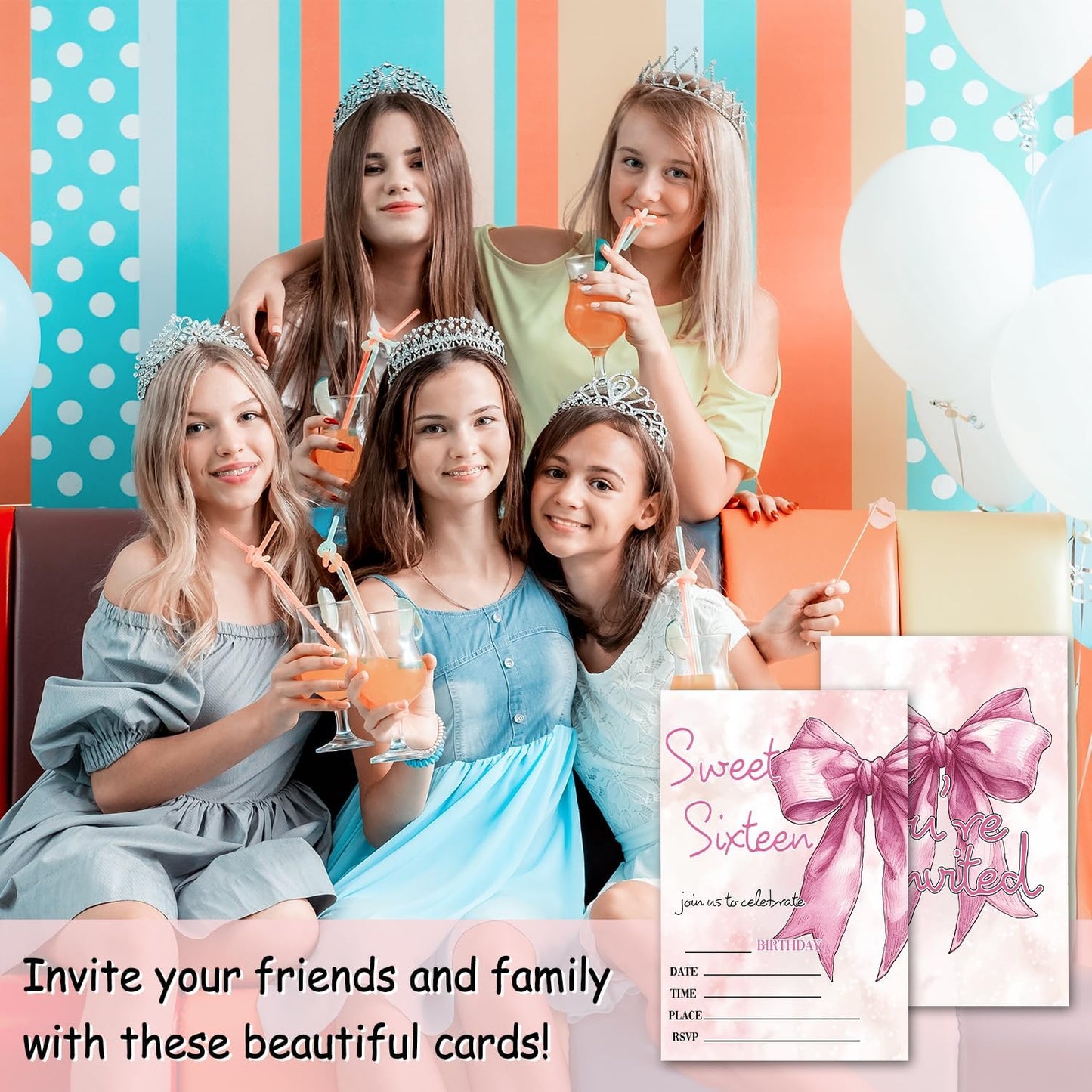 Sweet 16th Birthday Invitations, Bow Party Invitations, 20 Double-Sided Fill In Invitation with Envelopes for Teen Girls, Invitations Cards for Birthday Party Decorations Favor - 11