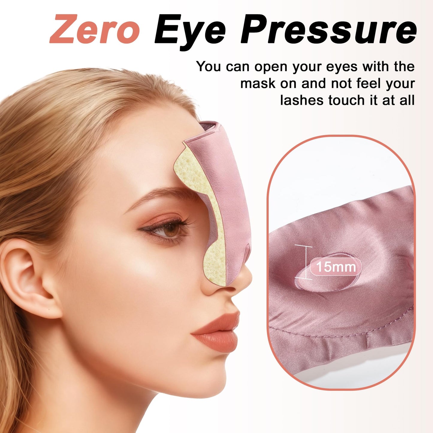VOCOSTE 22 Momme Pure Silk Sleep Mask with Travel Pouch, 3D Contour Adjustable Blindfold for Side Sleepers, Eyelash Protecting for Natural Lashes & Extensions, Bean Pink
