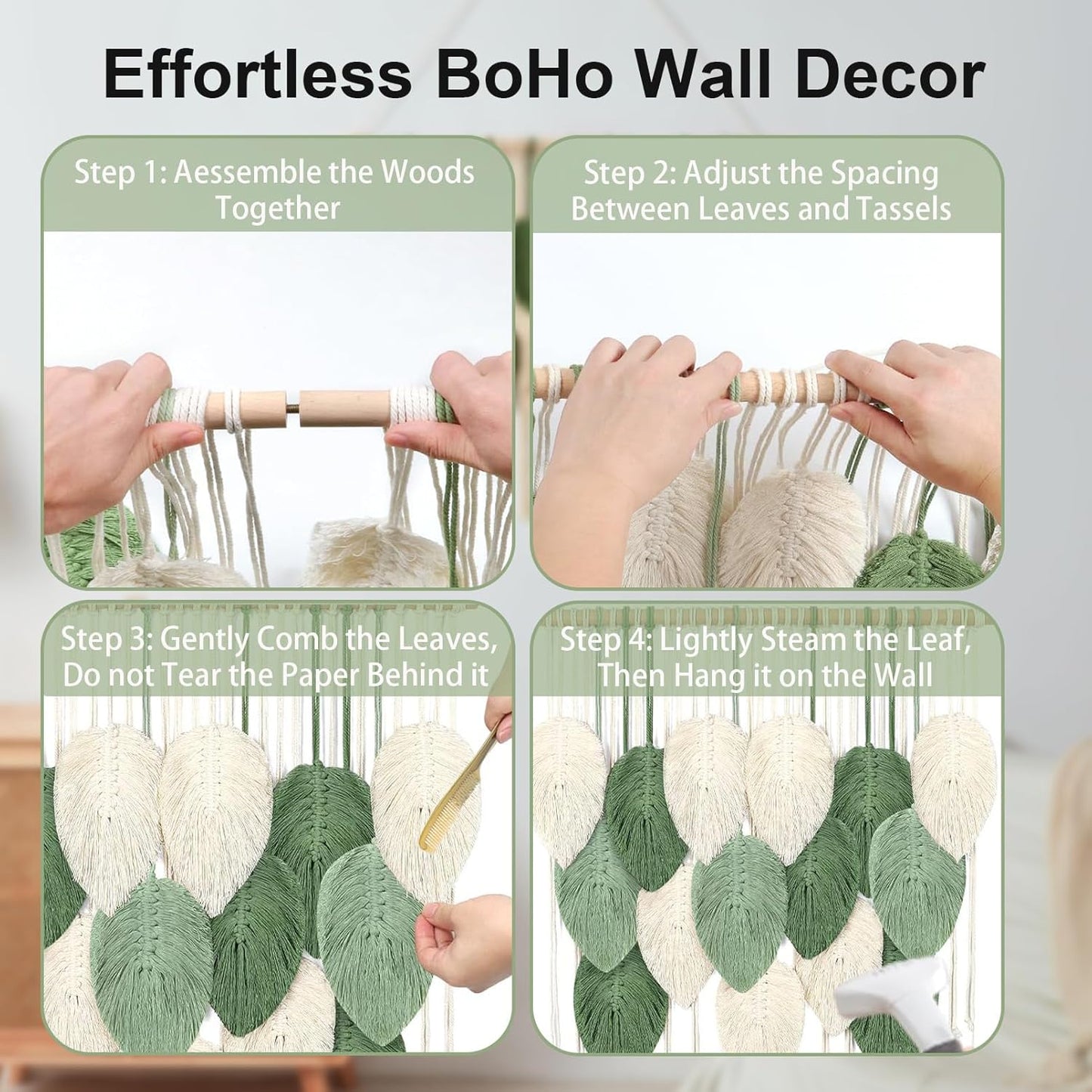 Macrame Wall Hanging Boho Wall Tapestry Handmade Woven Leaf Wall Decor Crochet Wall Art for Home Office Apartment(23.6" W x 31.5" L)