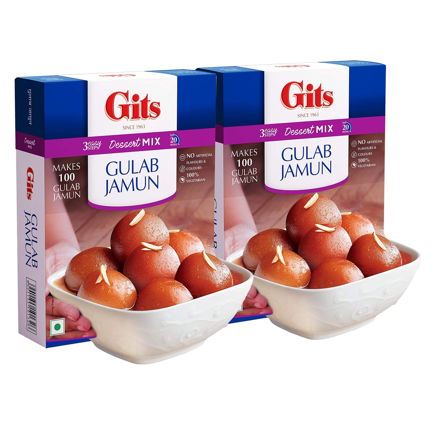 Gits Instant Gulab Jamun Dessert Mix, Makes 100 Per Pack, Pure Veg, Delicious Indian Dessert And Mithai (Pack Of 2, 500G Each),