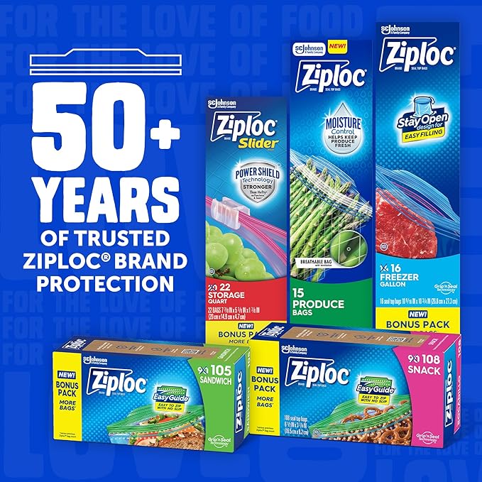 Ziploc Gallon Food Storage Freezer Bags, Stay Open Design, Easy to Fill, 66 count, 2 Pack, 132 Total (Packaging May Vary)