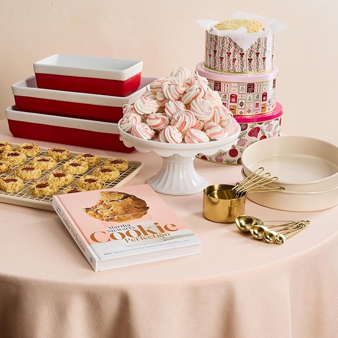 Martha Stewart Metal Cookie Tins, 3-Piece Nesting Set, Small, Medium & Large, Christmas Containers for Gift & Storage (Ornaments and Bows)