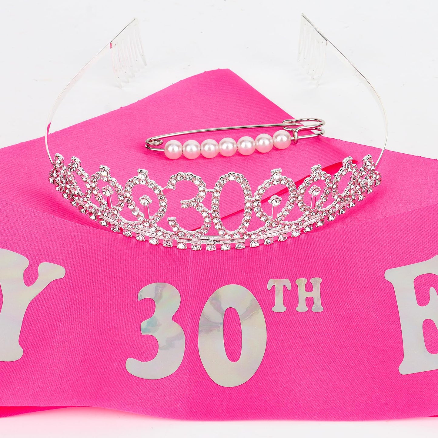 Casoty 30th Birthday Sash and Tiara, 30th Birthday Decorations for Women, Crown and Sash Set, Party Favors Supplies for Women, G