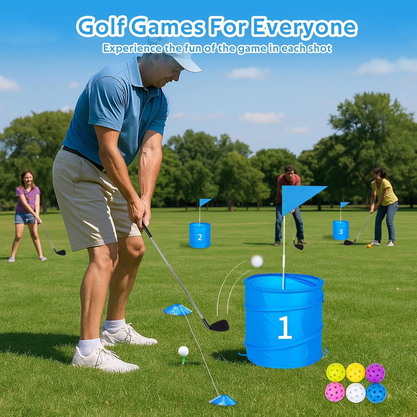 3 Holes Backyard Golf Game with 2 Clubs,Yard Game for Adult and Family,Golf Chipping Games for Practice,Beach,Lawn,Camping,Park