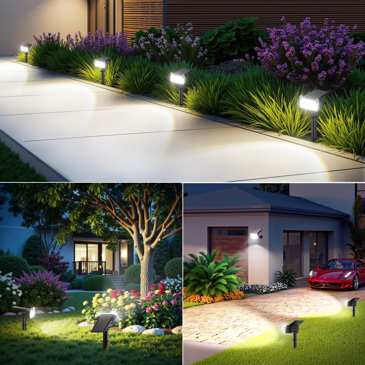 Wdtpro Solar Spot Lights Outdoor For Flag Tree Sign Mailbox Solar Lights Outdoor Waterproof Bright Landscape Spotlights Auto On/Off Dusk To Dawn Lighting For Yard Patio Garden Pathway 4 Pack