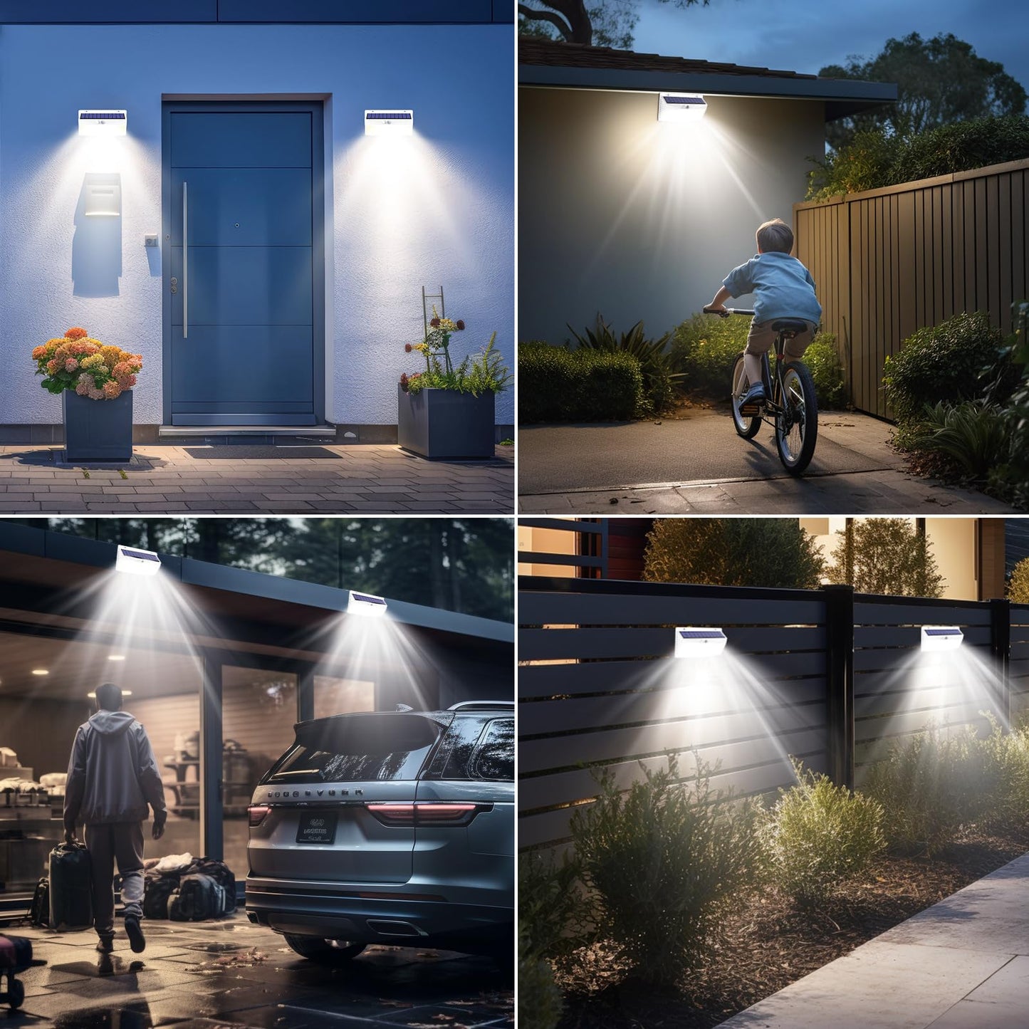 Peasur 4 Pack Solar LED Motion Sensor Lights, Waterproof, 3 Lighting Modes, White