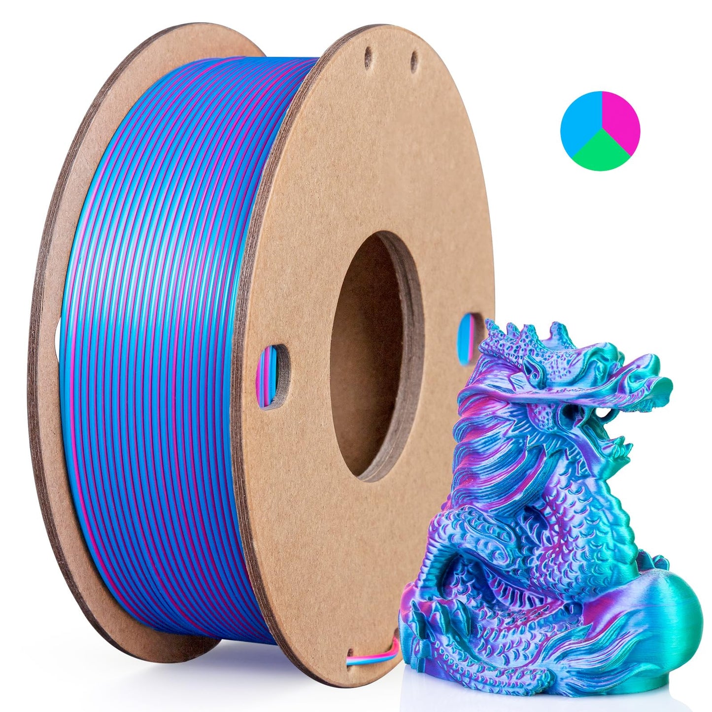 3Dgenius Silk PLA 3D Printer Filament Triple Color Silk PLA Filament 1.75mm 3D Printing Filament Fit Most FDM Printers, 250g Spo